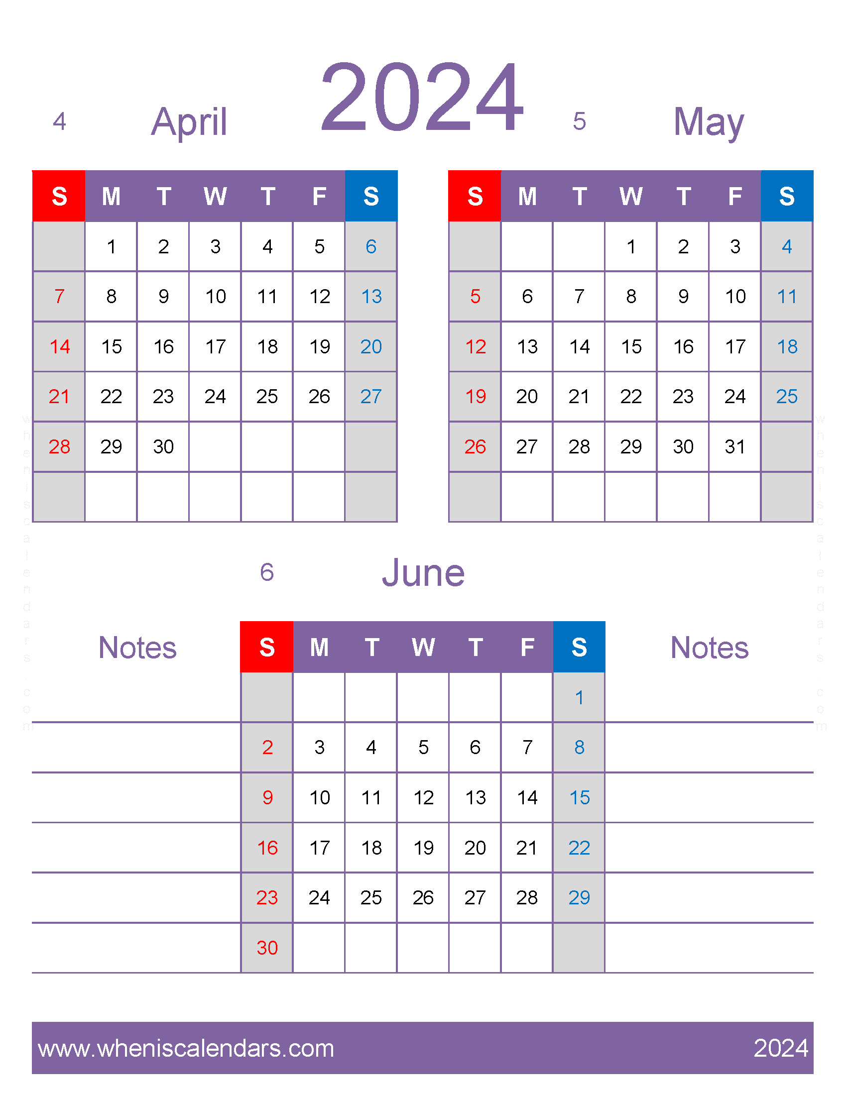 Download April through June Calendar 2024 AMJ474