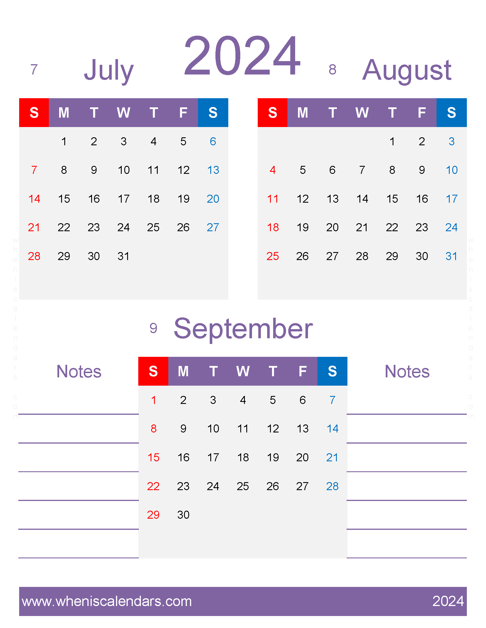 Download calendar July to September 2024 free JAS476