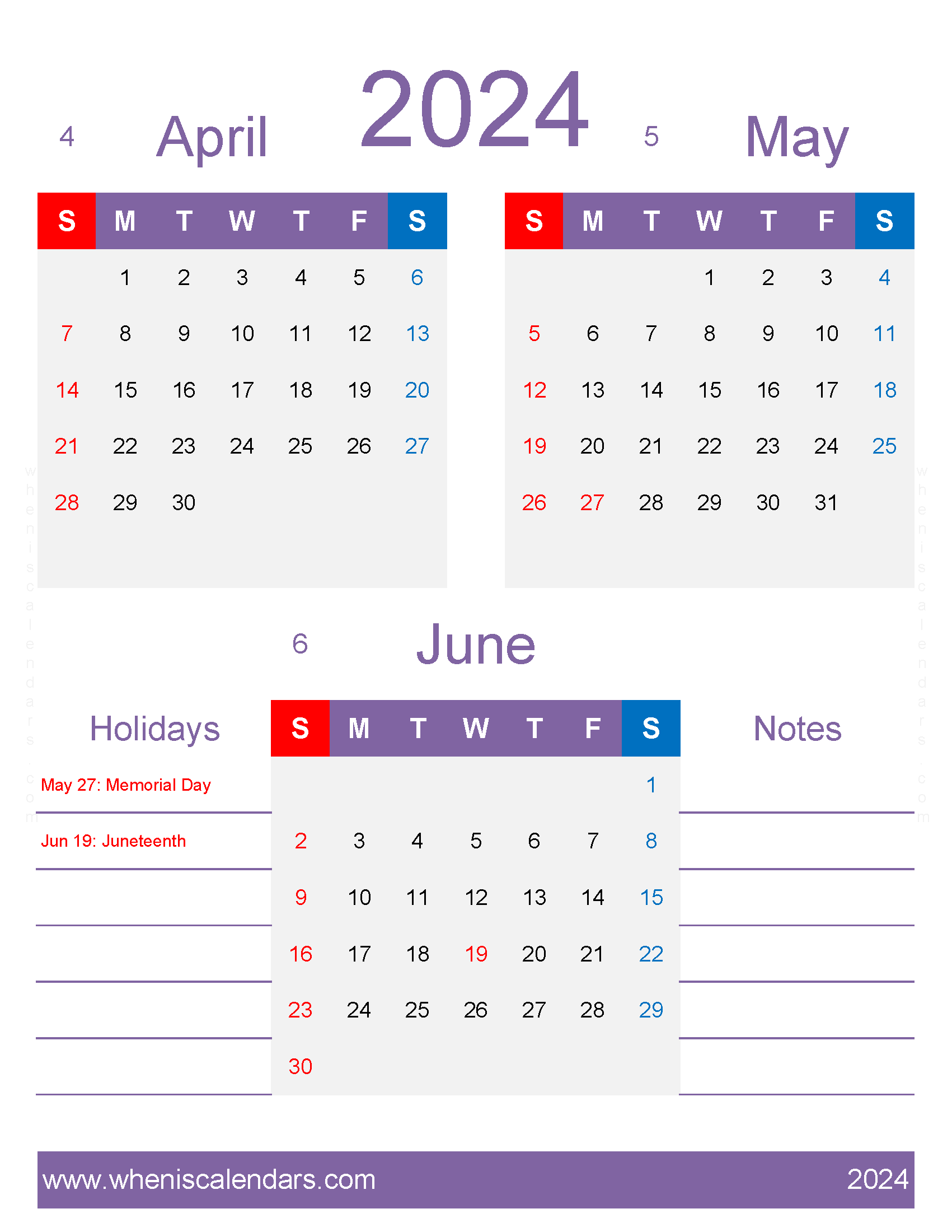 Download free printable Calendar April May June 2024 AMJ456