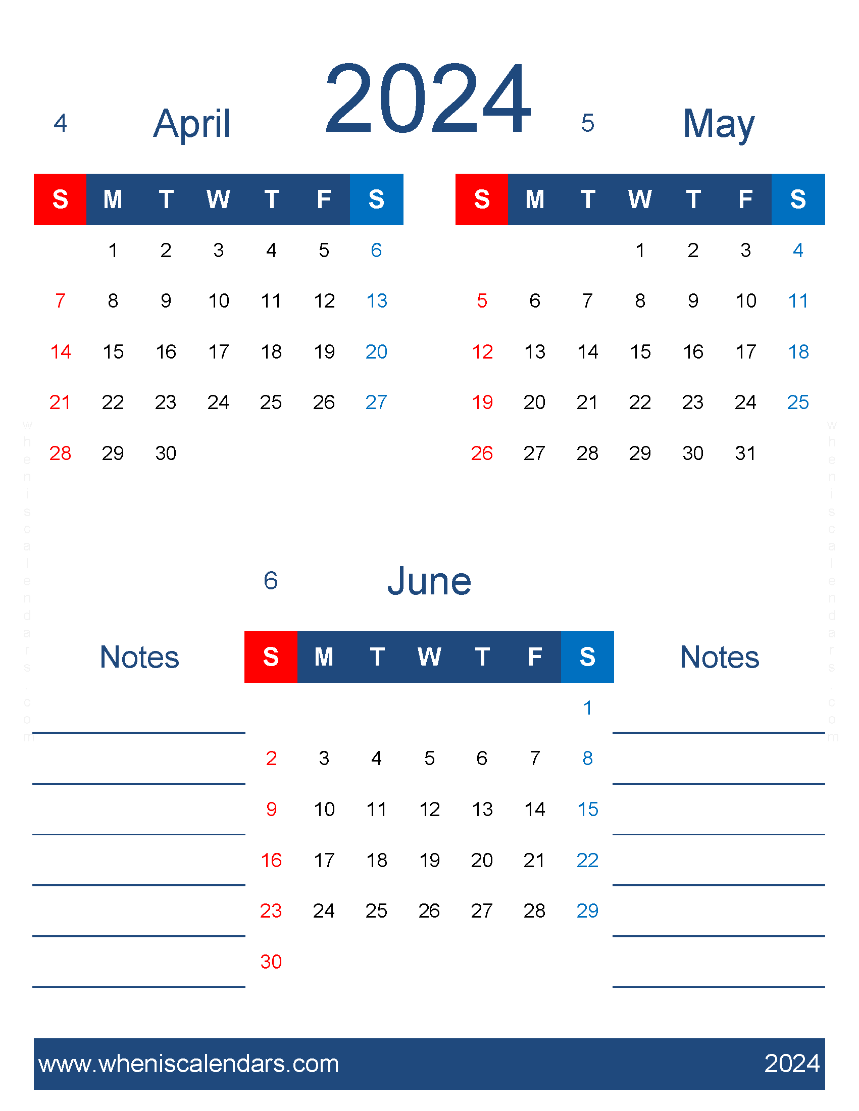 Download free Calendar April May June 2024 AMJ479