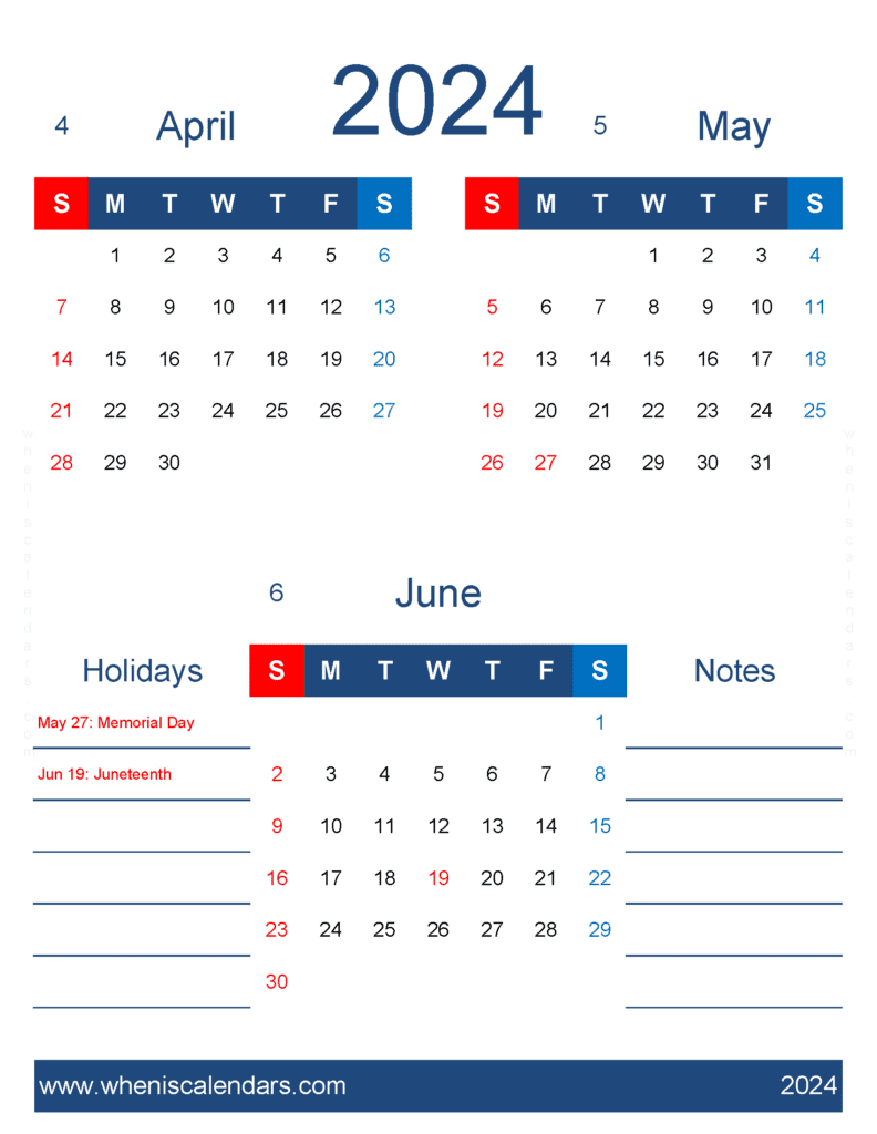Download Calendar April to June 2024 AMJ459