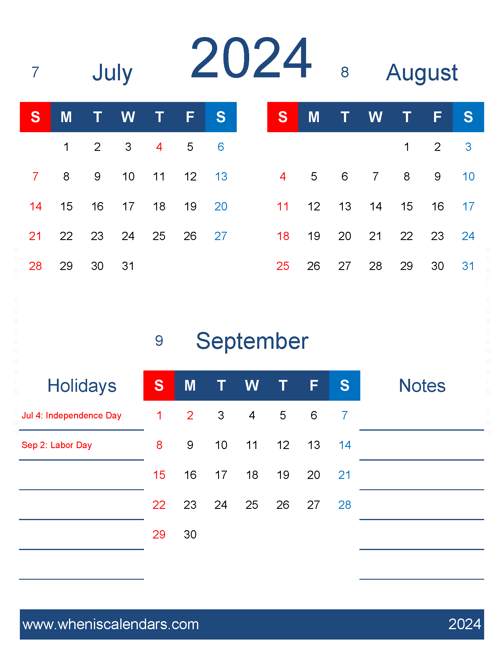 Download calendar July to September 2024 JAS459