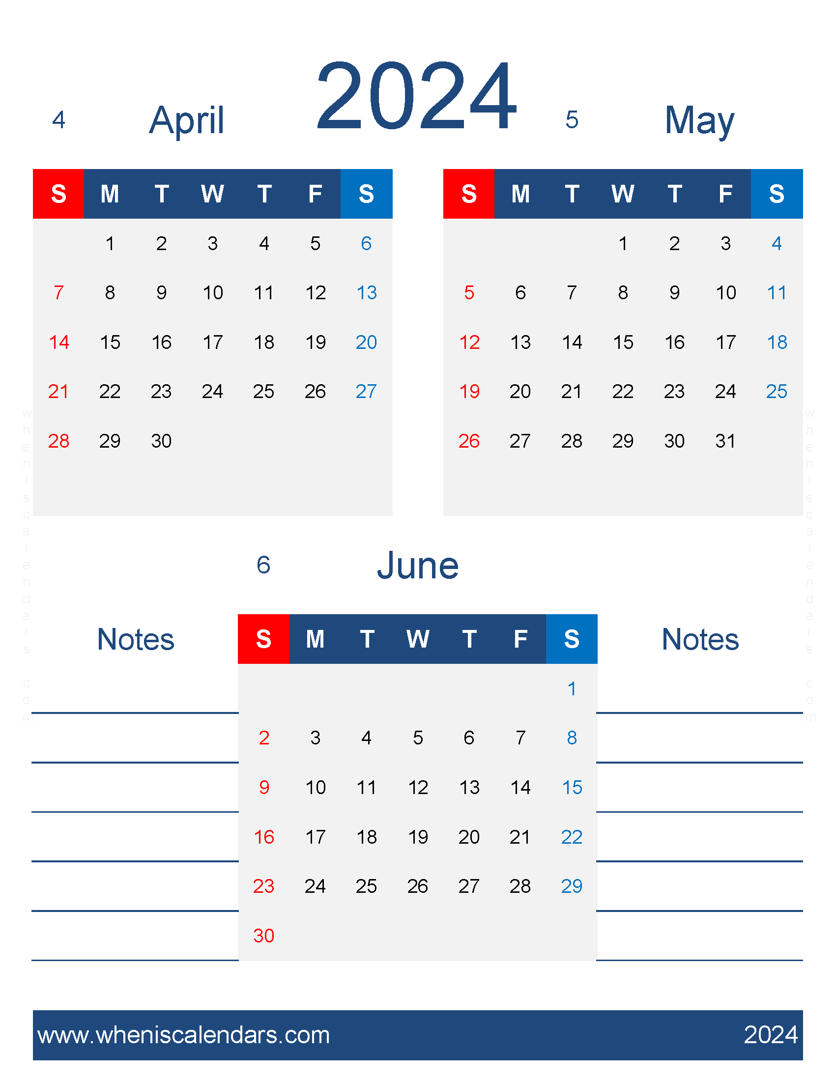 Download free April May June 2024 Calendar AMJ480