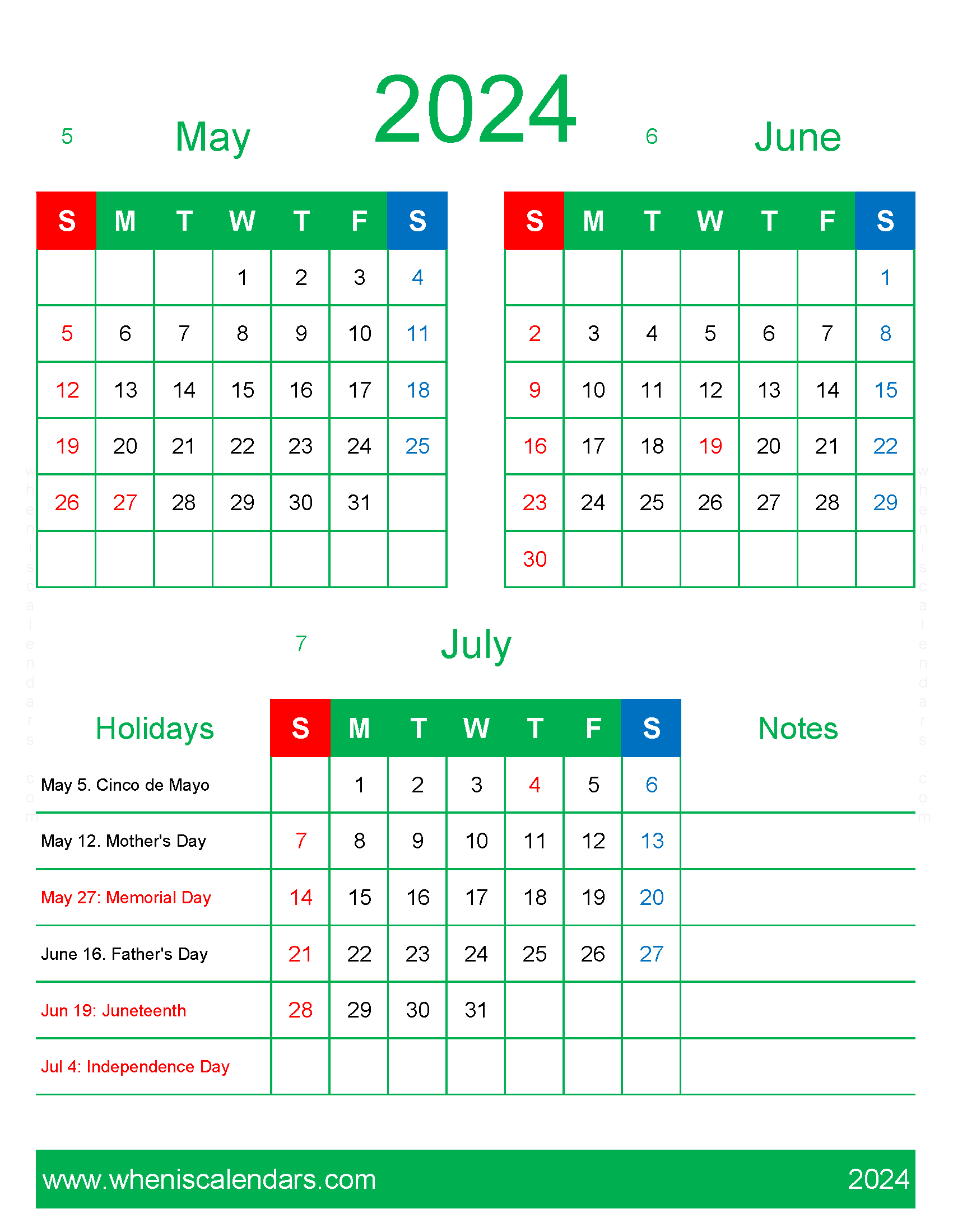 Download 2024 May June July Calendar free MJJ449
