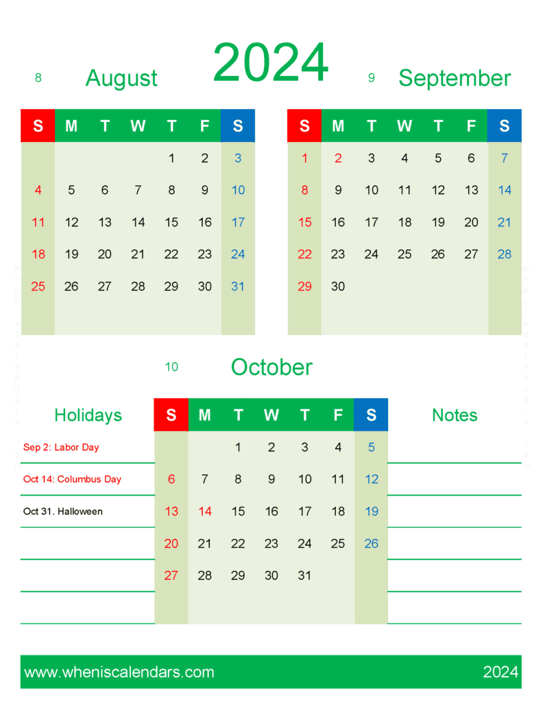 Download Calendar August September October 2024 ASO452