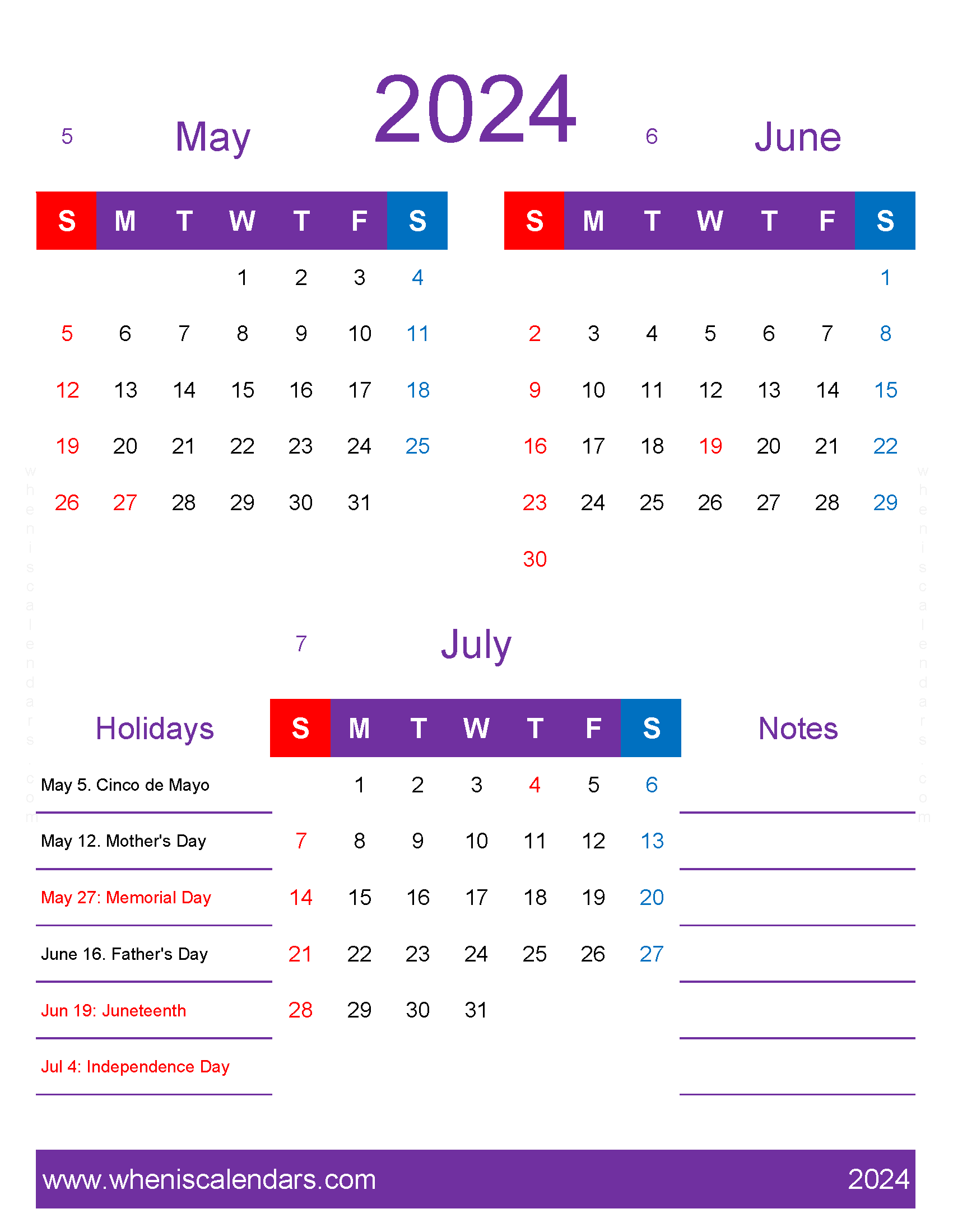Download May through July 2024 Calendar MJJ455