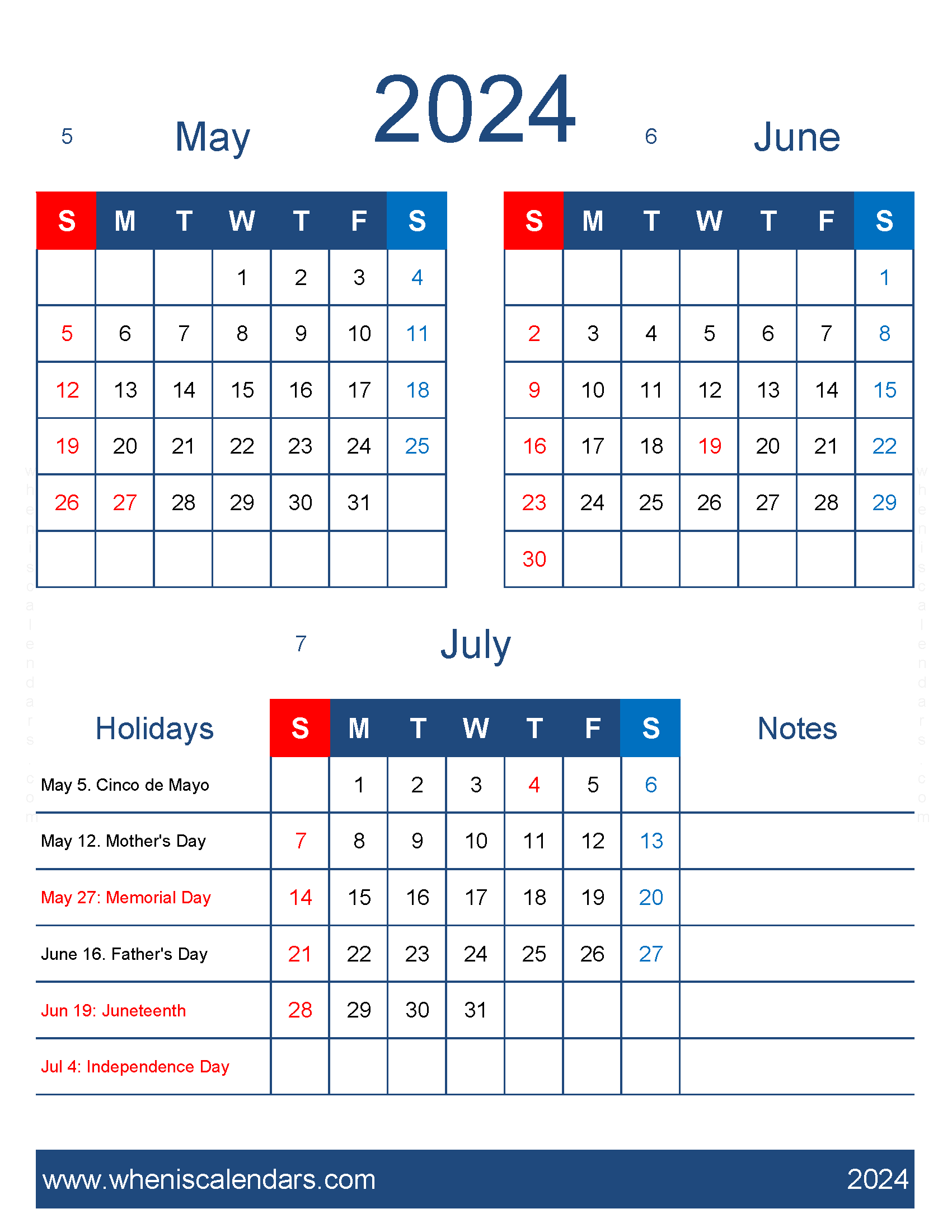Download printable Calendar May June July 2024 MJJ457