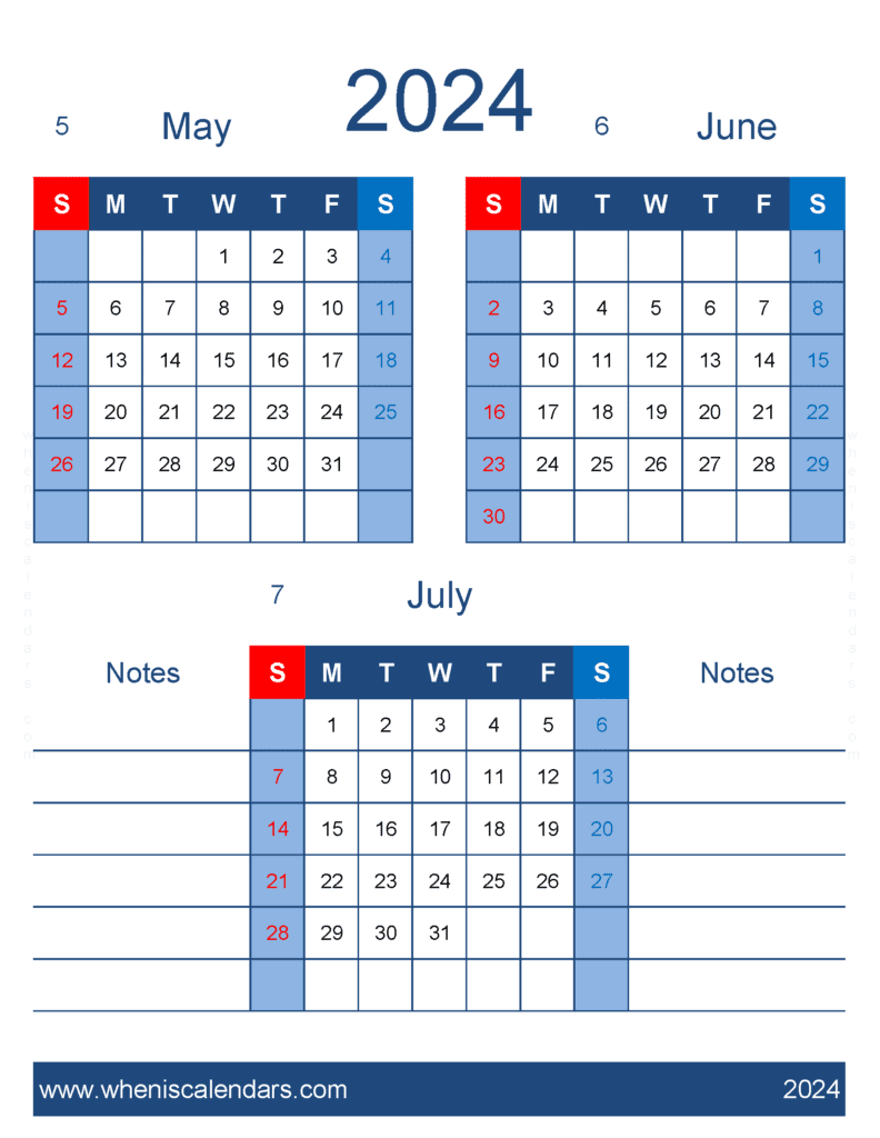 Download printable Calendar May June July 2024 MJJ478