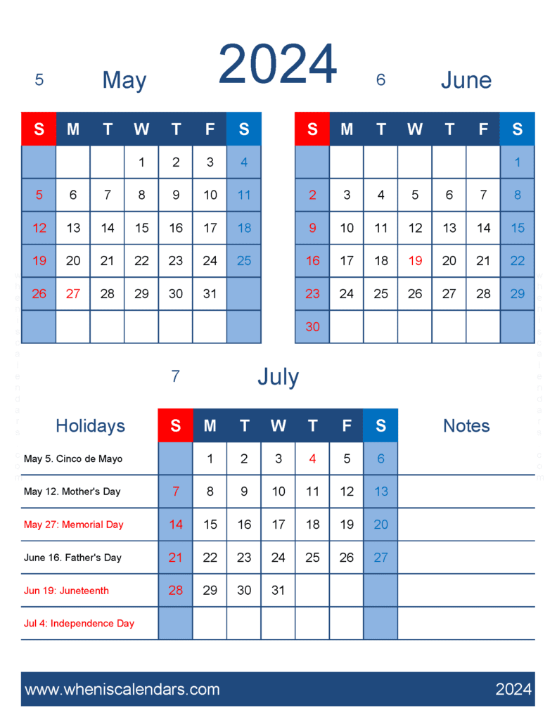 Download Calendar for May June and July 2024 MJJ458