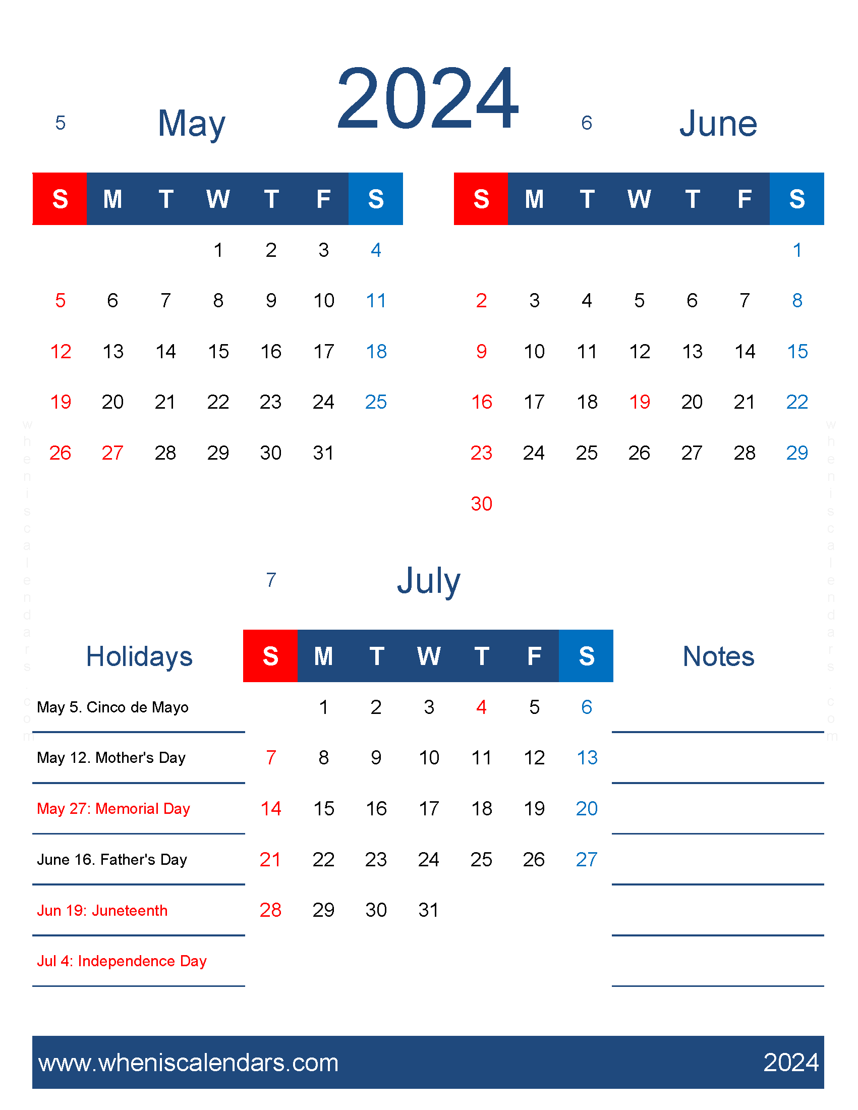 Download Calendar May to July 2024 MJJ459