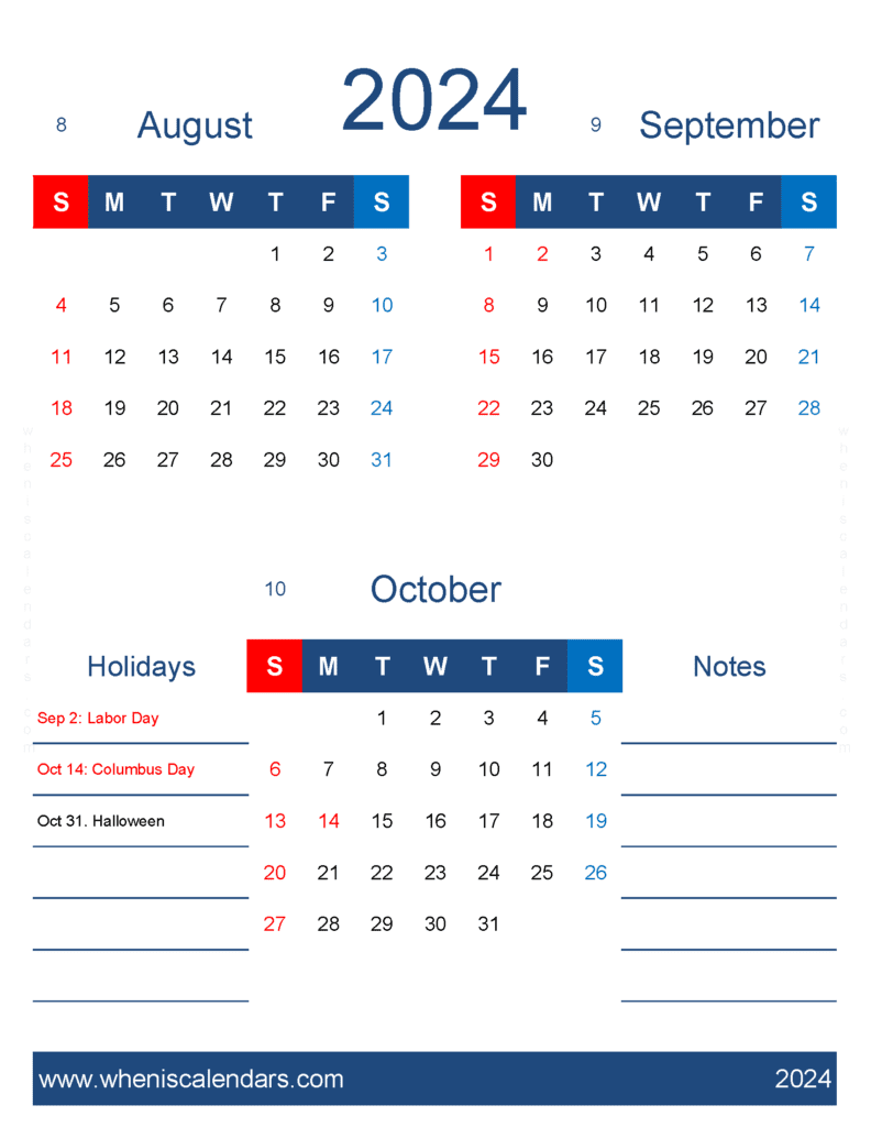 Download Calendar August to October 2024 ASO459