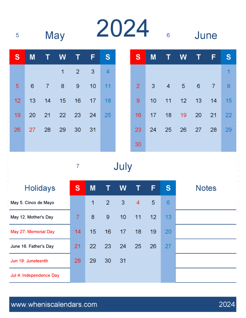 Download Calendar May June July MJJ460