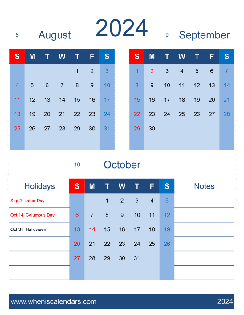 Download Calendar August September October ASO460