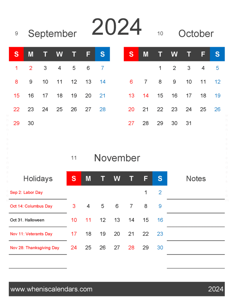 Download September October November 2024 Calendar SON443