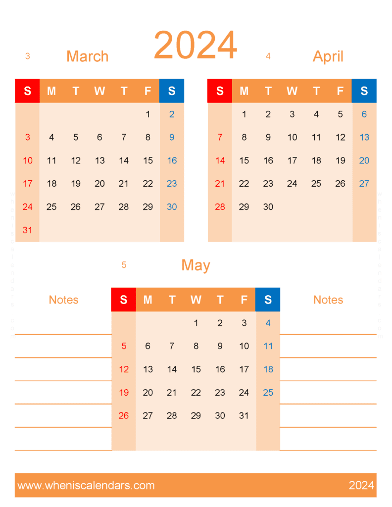 Download March May calendar 2024 MAM468