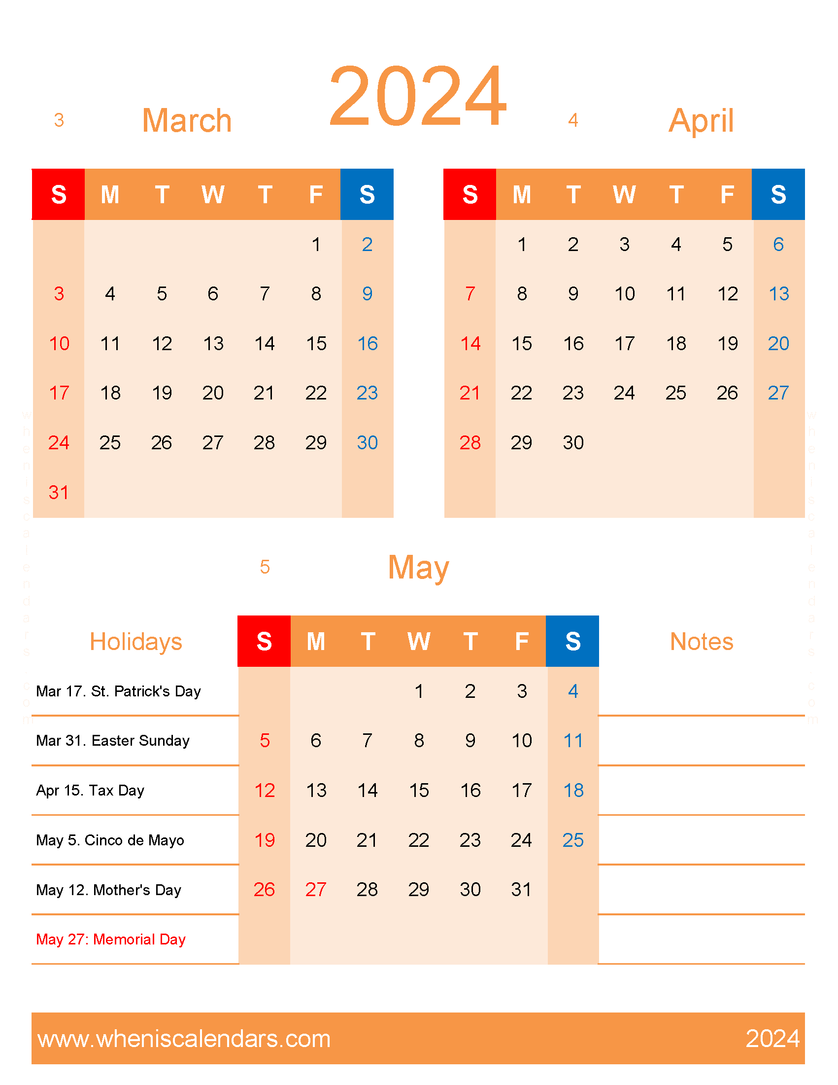 Download March April May calendar 2024 MAM448