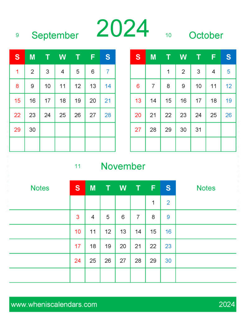 Download September and October and November 2024 Calendar SON469