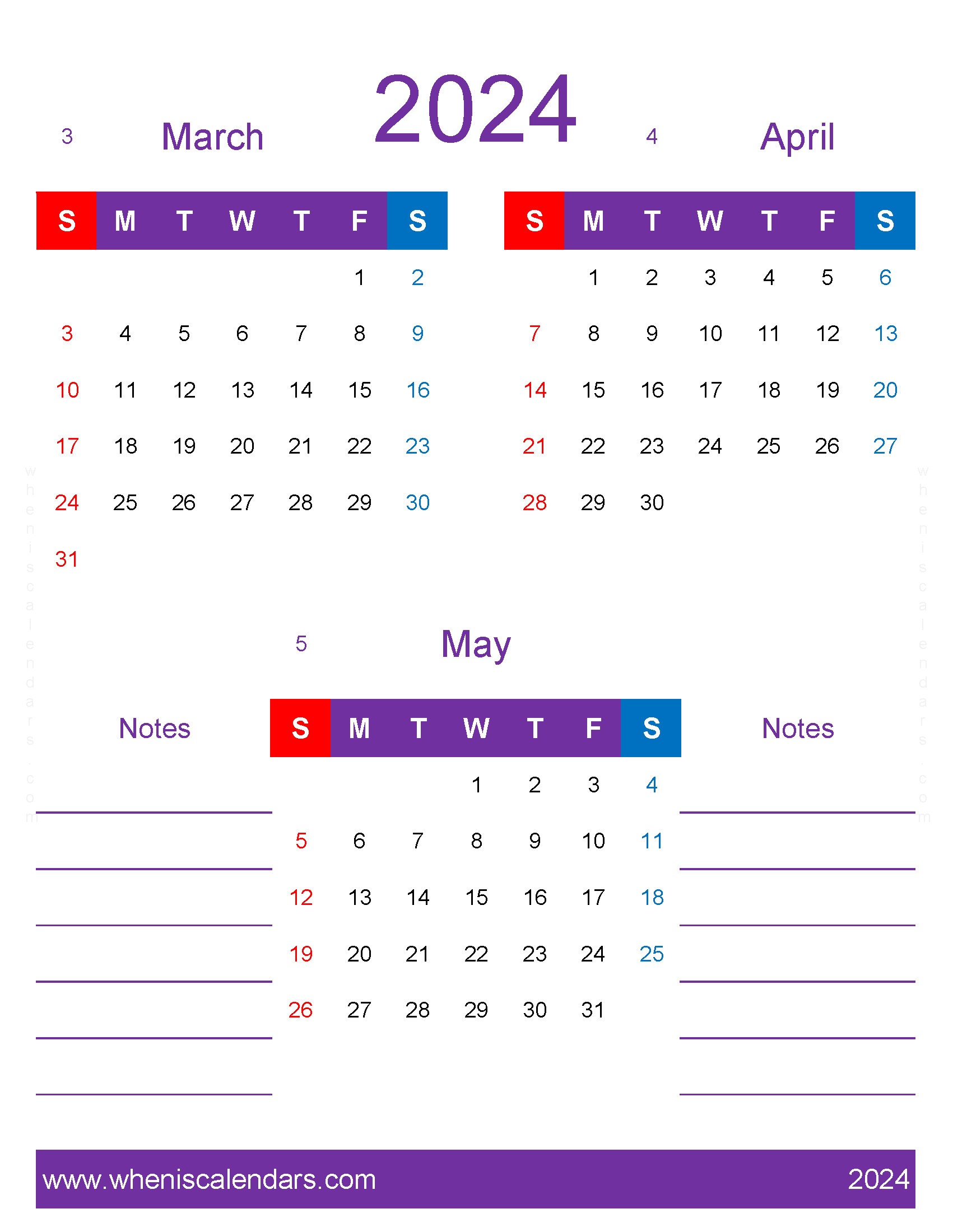 Download Mar Apr May 2024 calendar printable MAM475