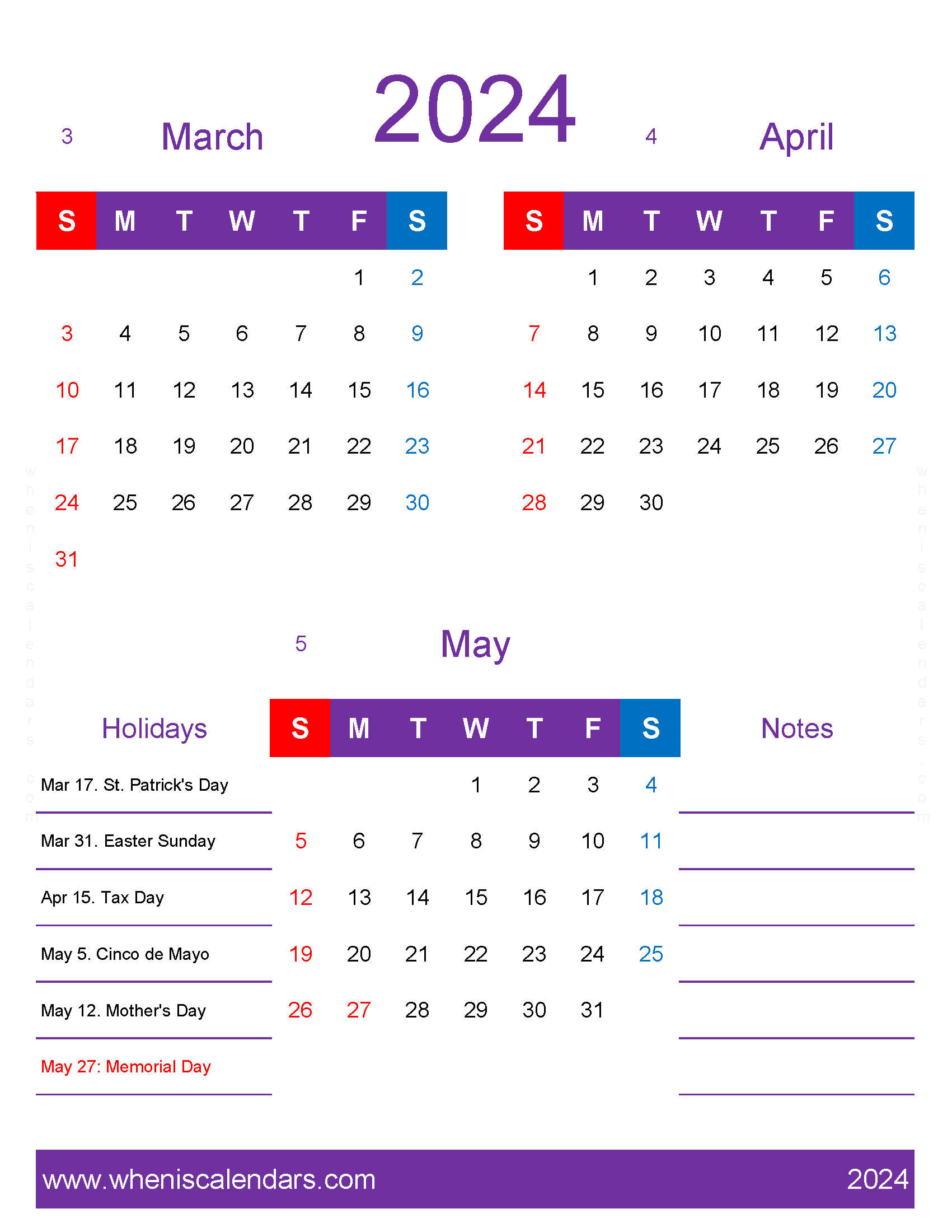 Download March through May 2024 calendar MAM455