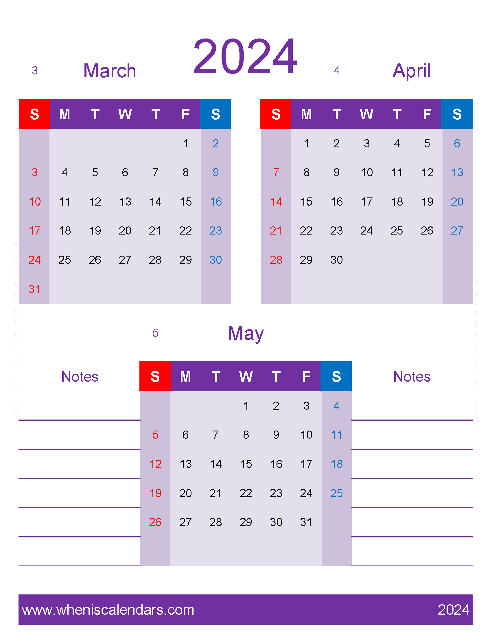 Download calendar March to May 2024 free MAM476