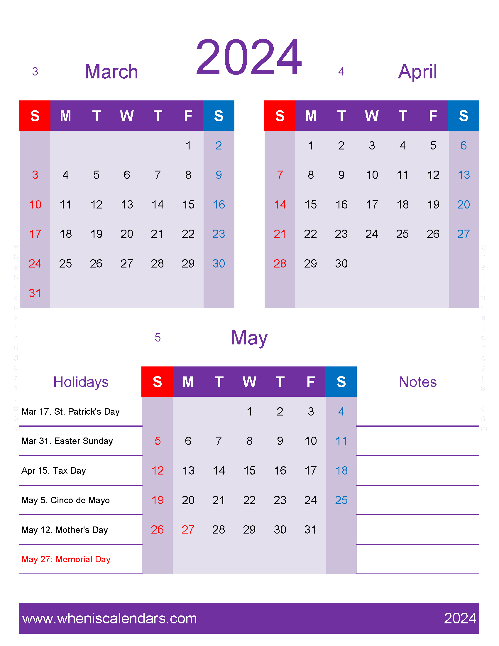 Download free printable calendar March April May 2024 MAM456