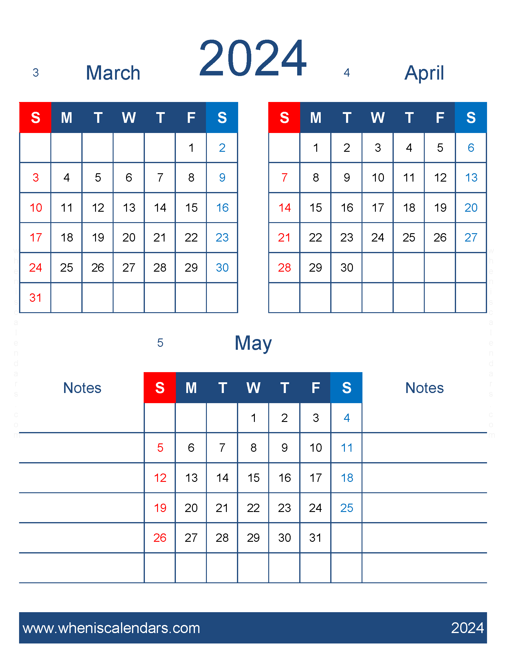 Download March April and May 2024 calendar free MAM477