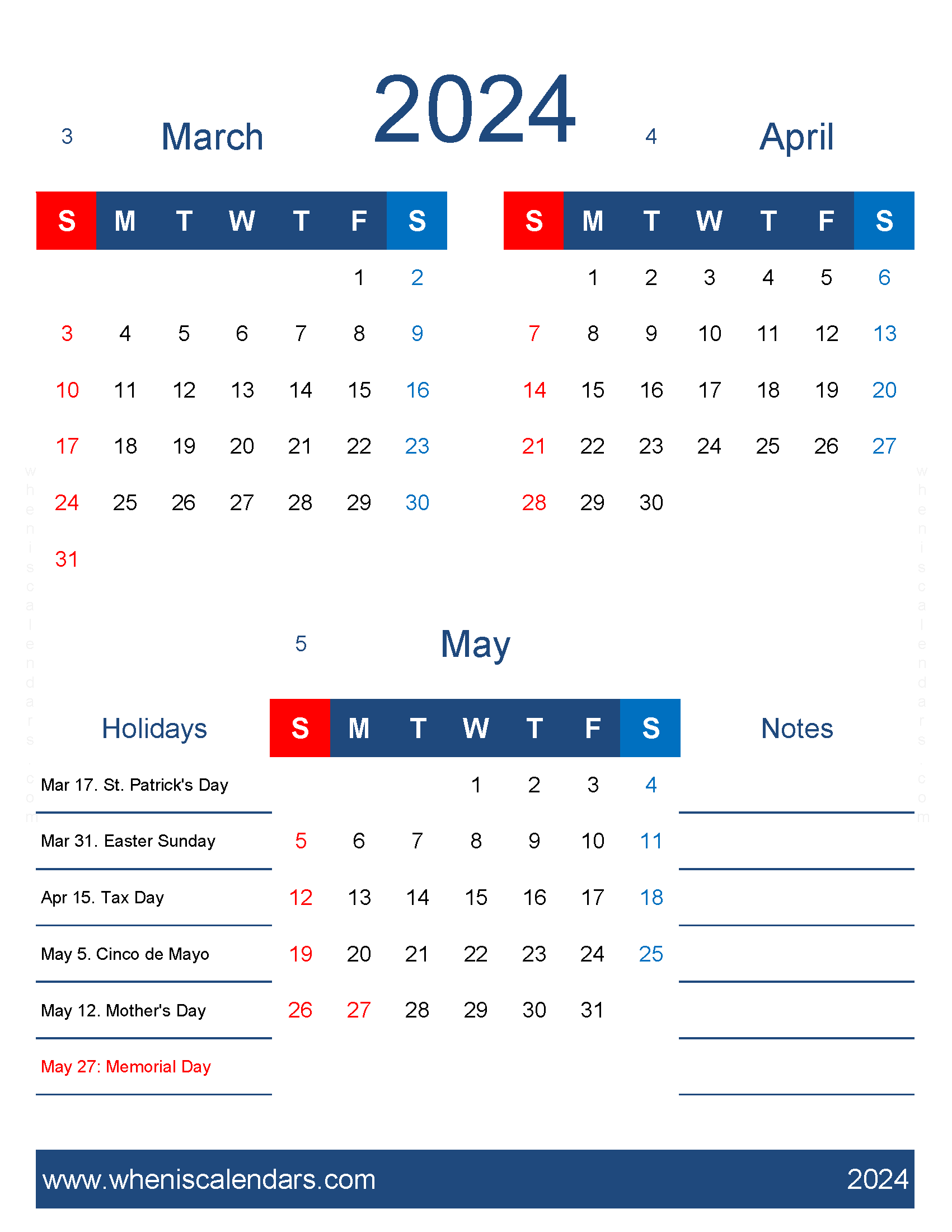 Download calendar March to May 2024 MAM459