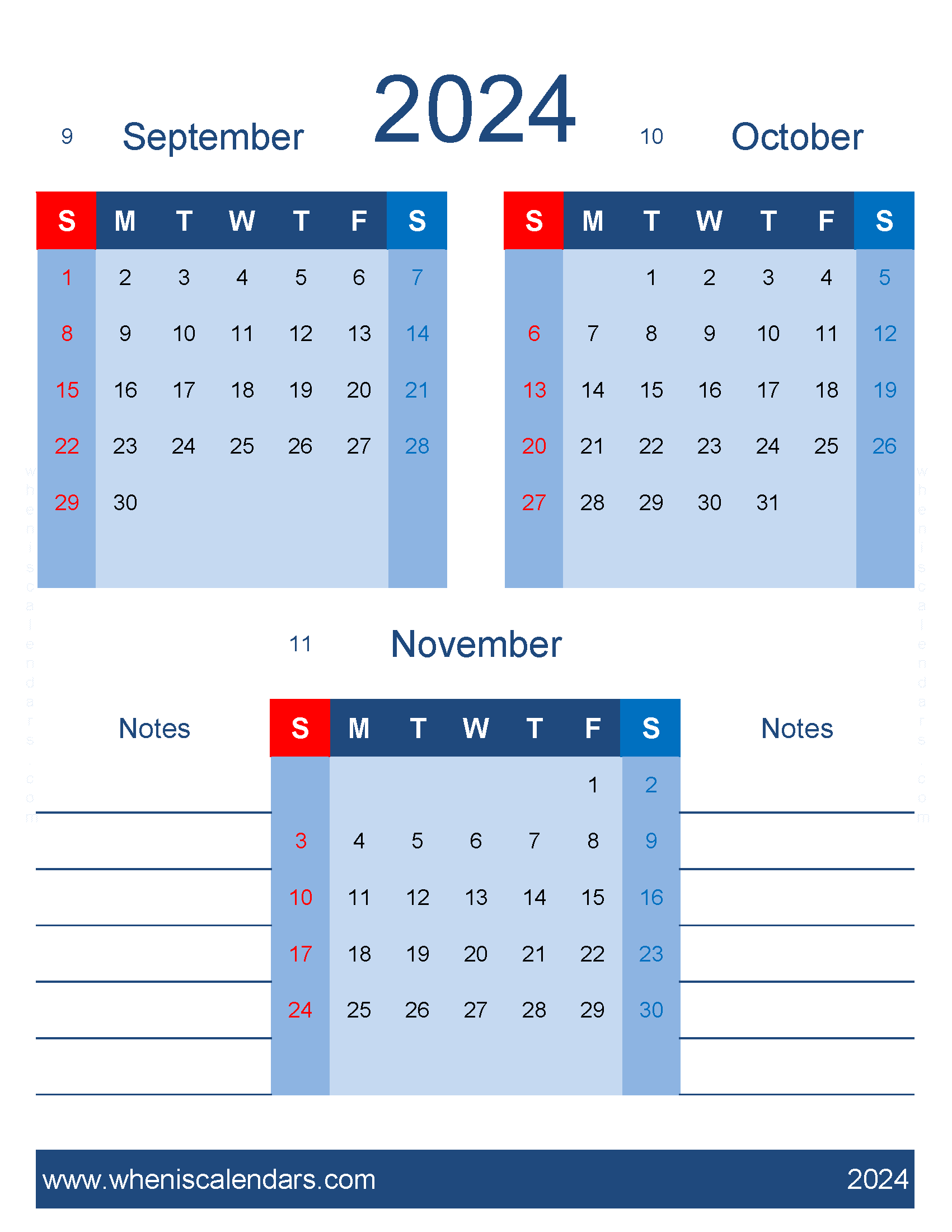 Download free September October November 2024 Calendar SON480