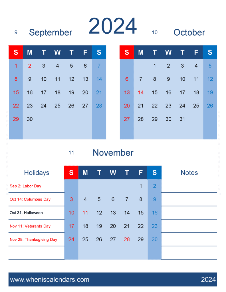 Download Calendar September October November SON460