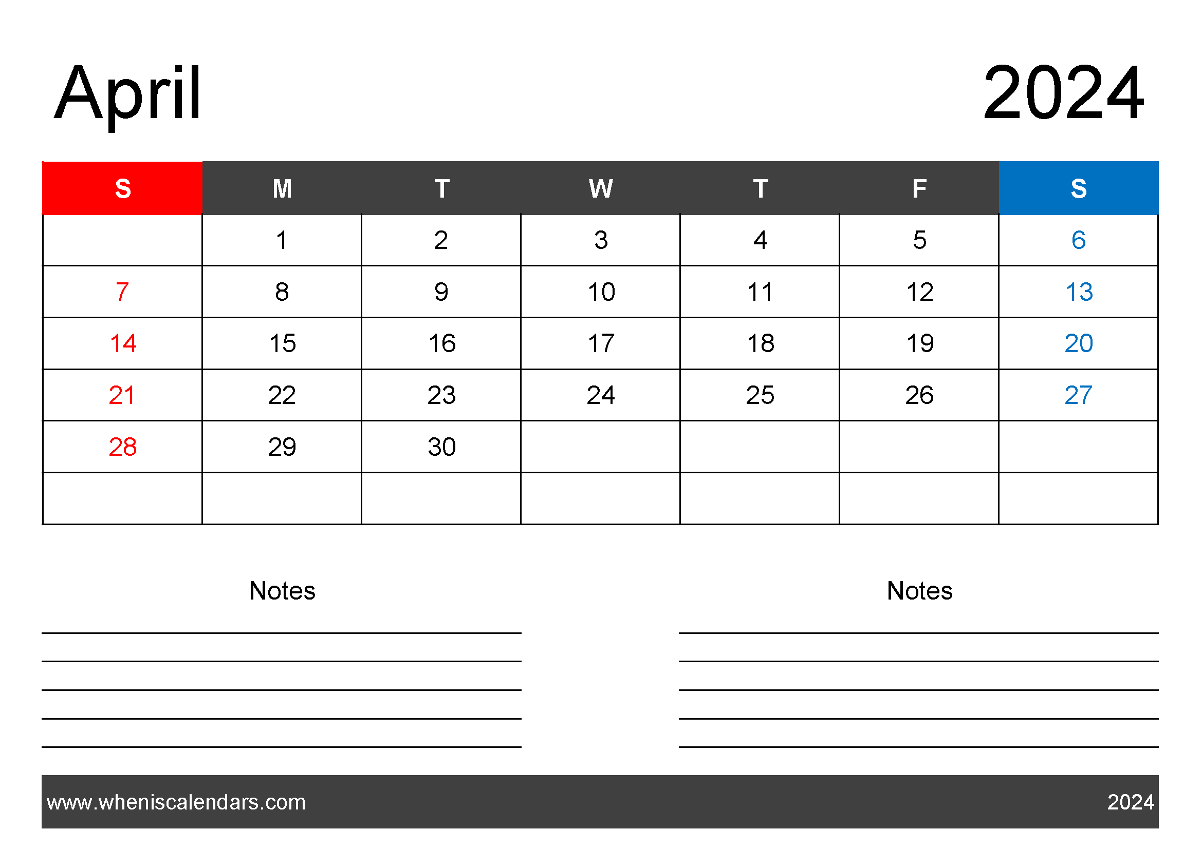 2024 April Calendar Free Printable Monthly Calendar
