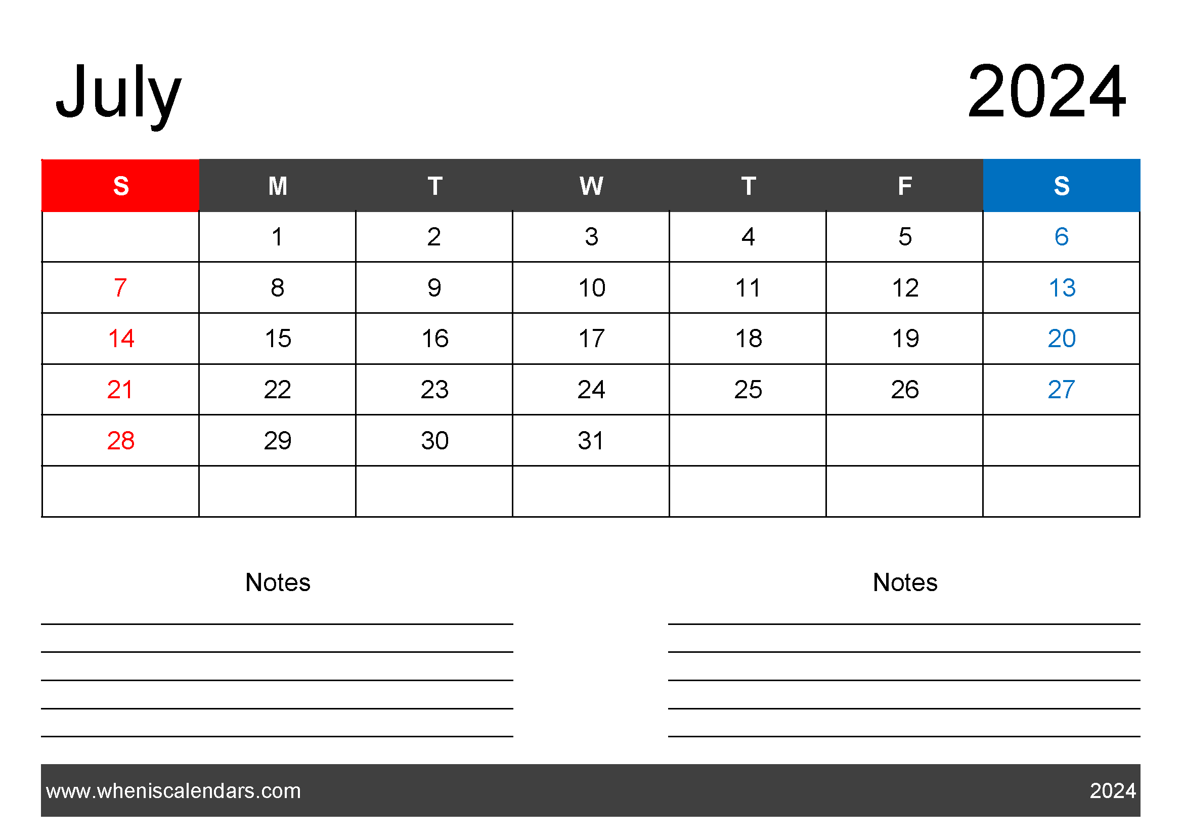 2024 July Calendar Free Printable Monthly Calendar