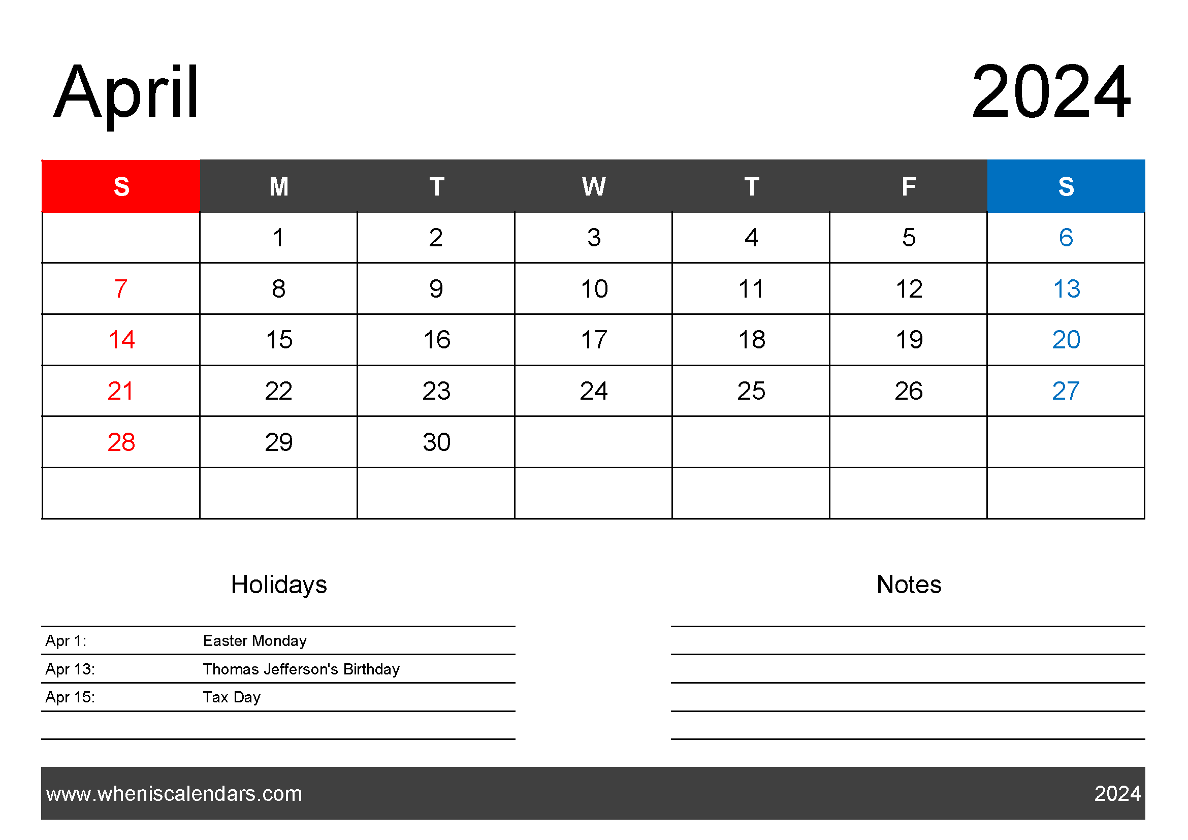 2024 Blank April Calendar Monthly Calendar