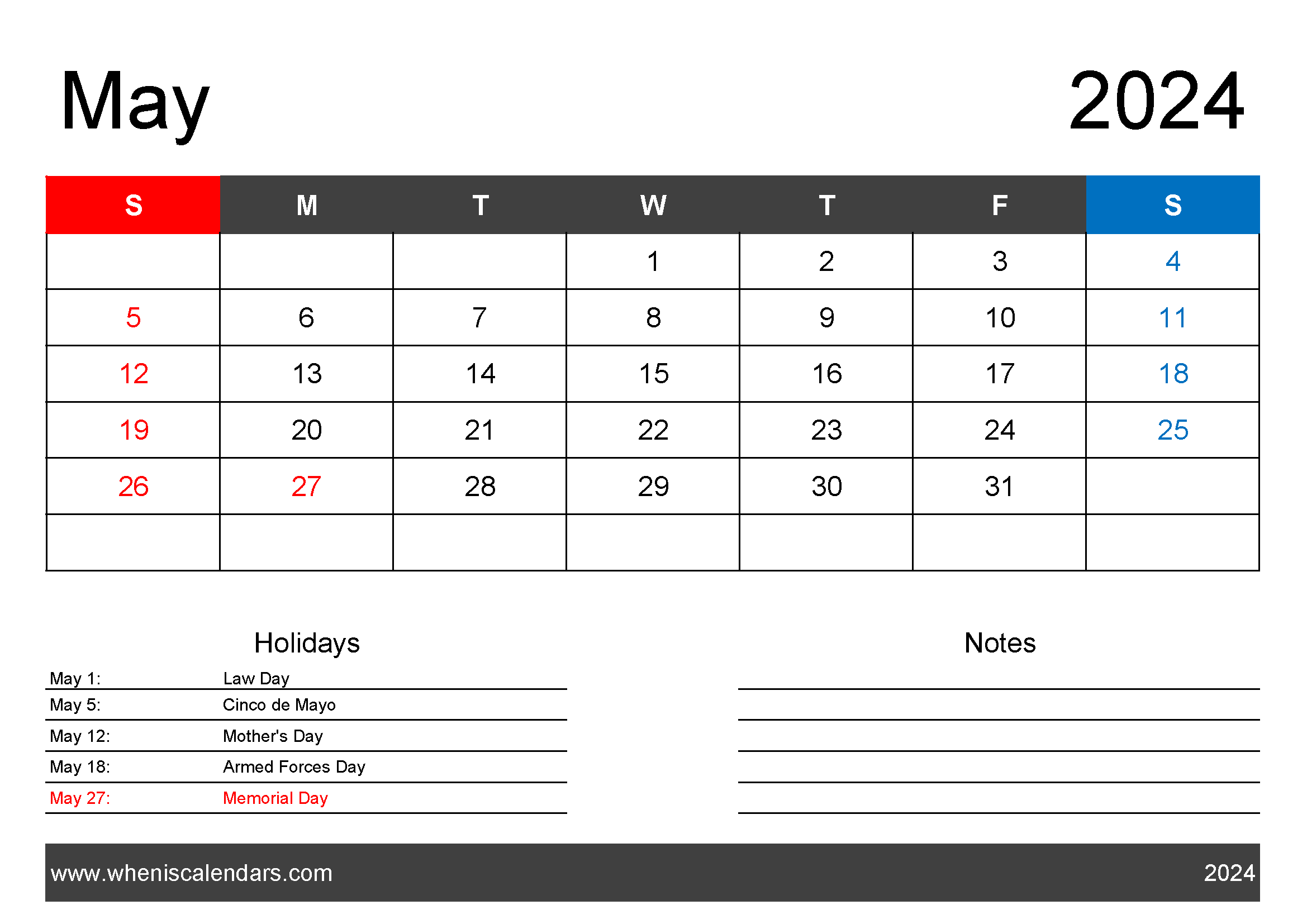 2024 Blank May Calendar Monthly Calendar