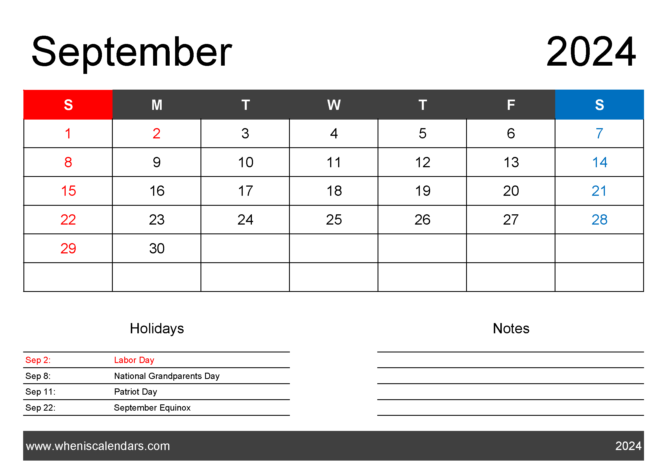 2024 Blank September Calendar Monthly Calendar