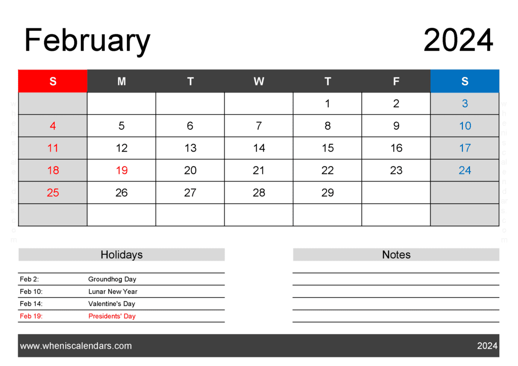 excel February 2024 Calendar Monthly Calendar