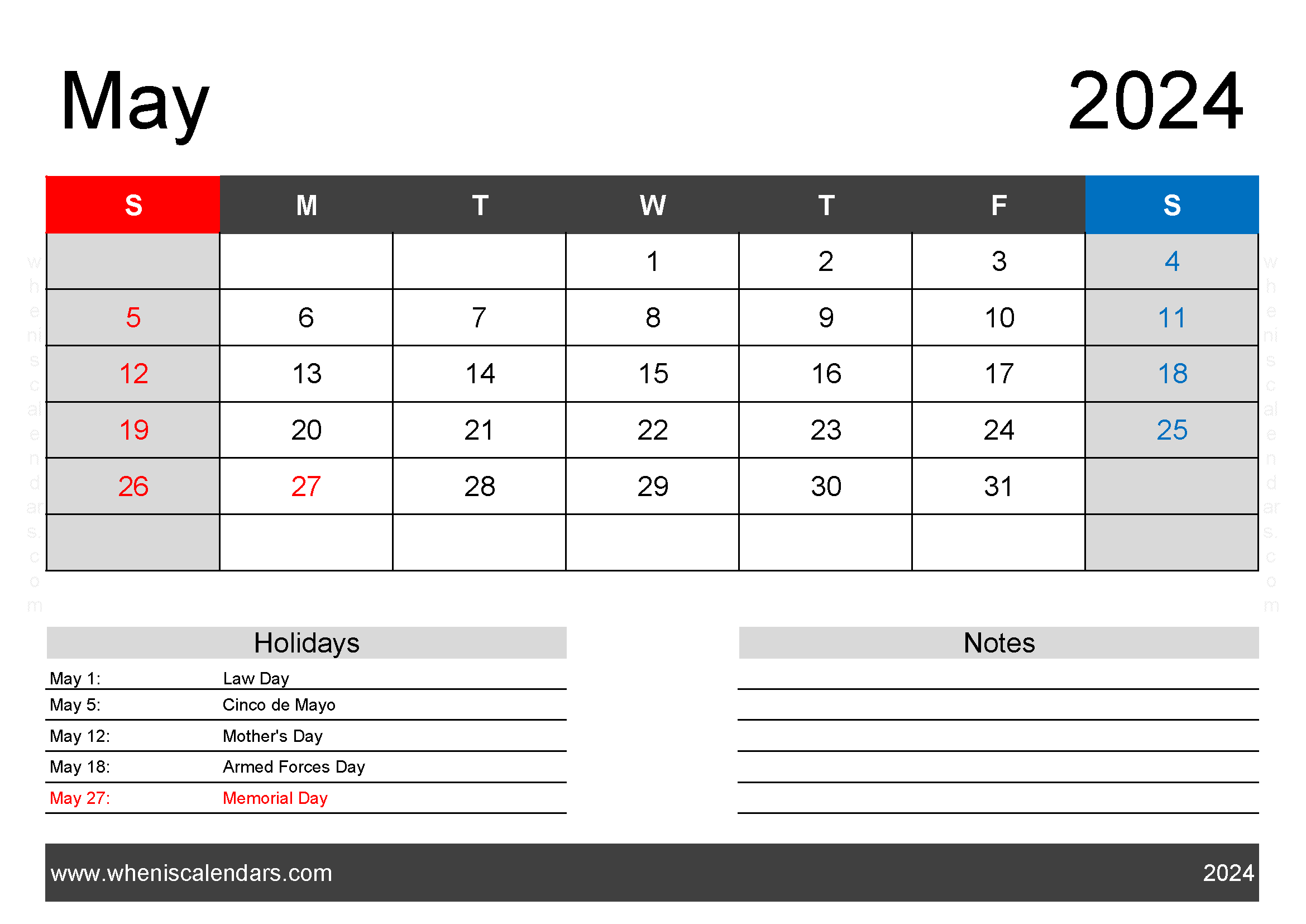 Blank May 2024 Calendar Printable Monthly Calendar
