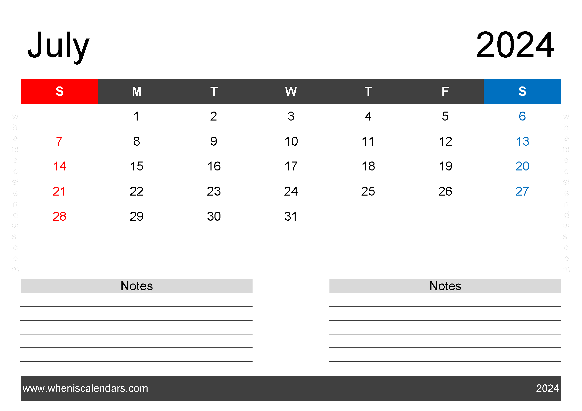 Printable Blank Calendar July 2024 Monthly Calendar