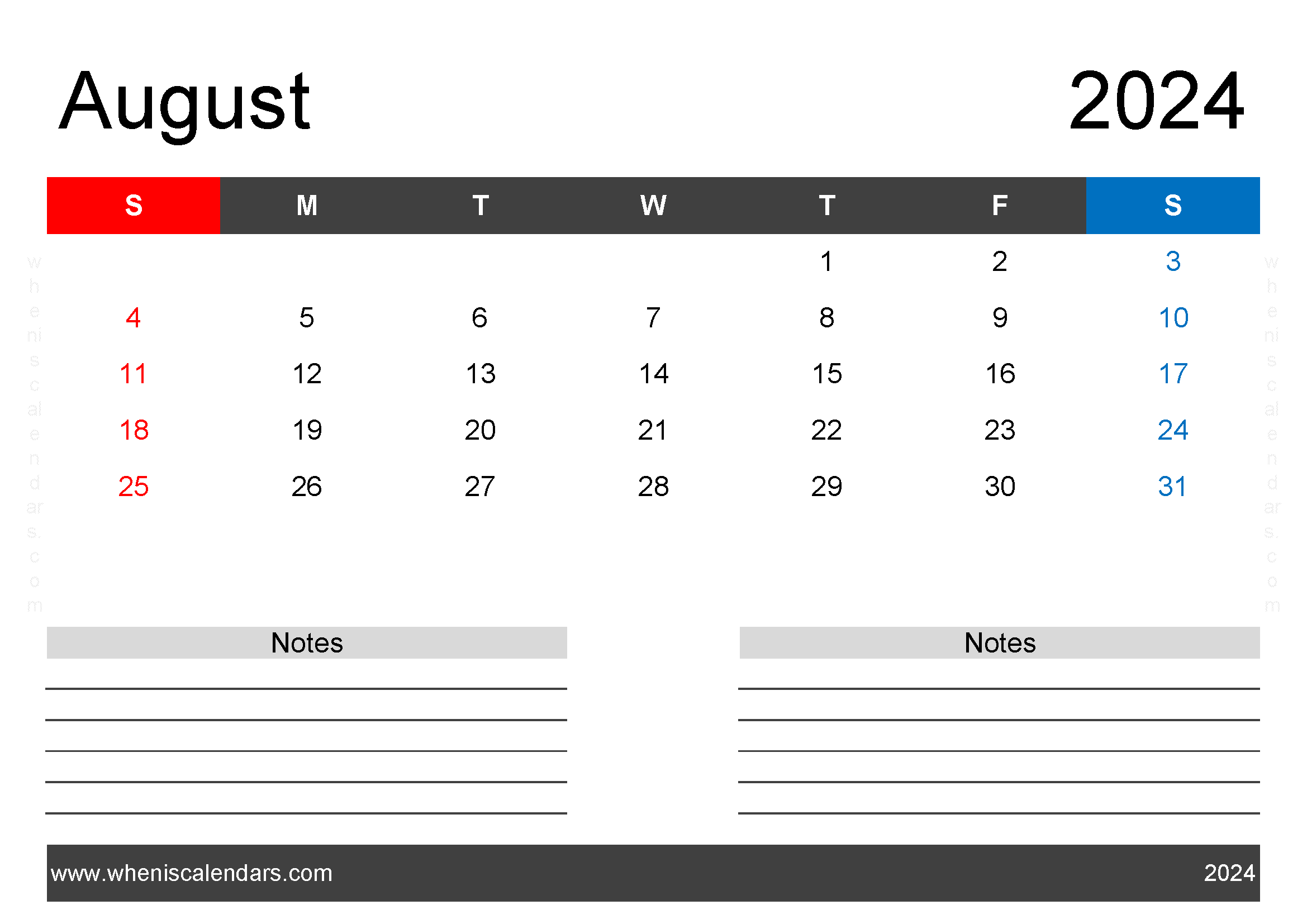 Printable Blank Calendar August 2024 Monthly Calendar