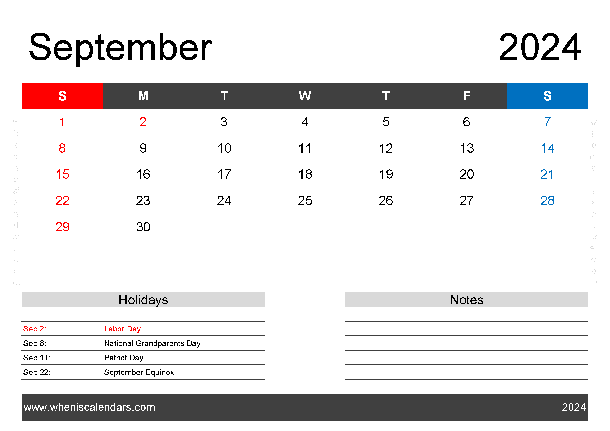 large September 2024 Calendar Printable Monthly Calendar