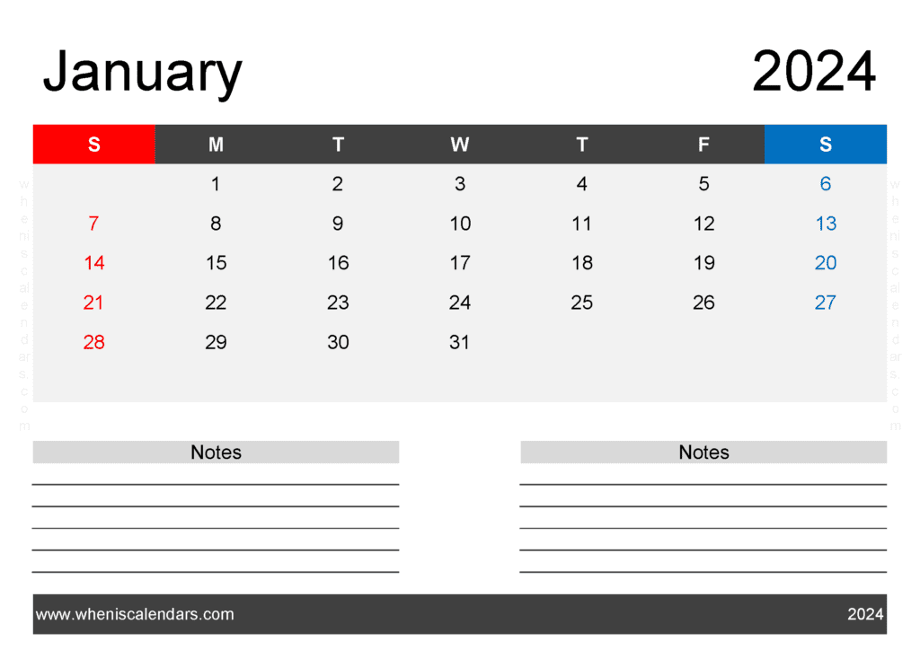 Free Printable Calendar January 2024 with Holidays Monthly Calendar