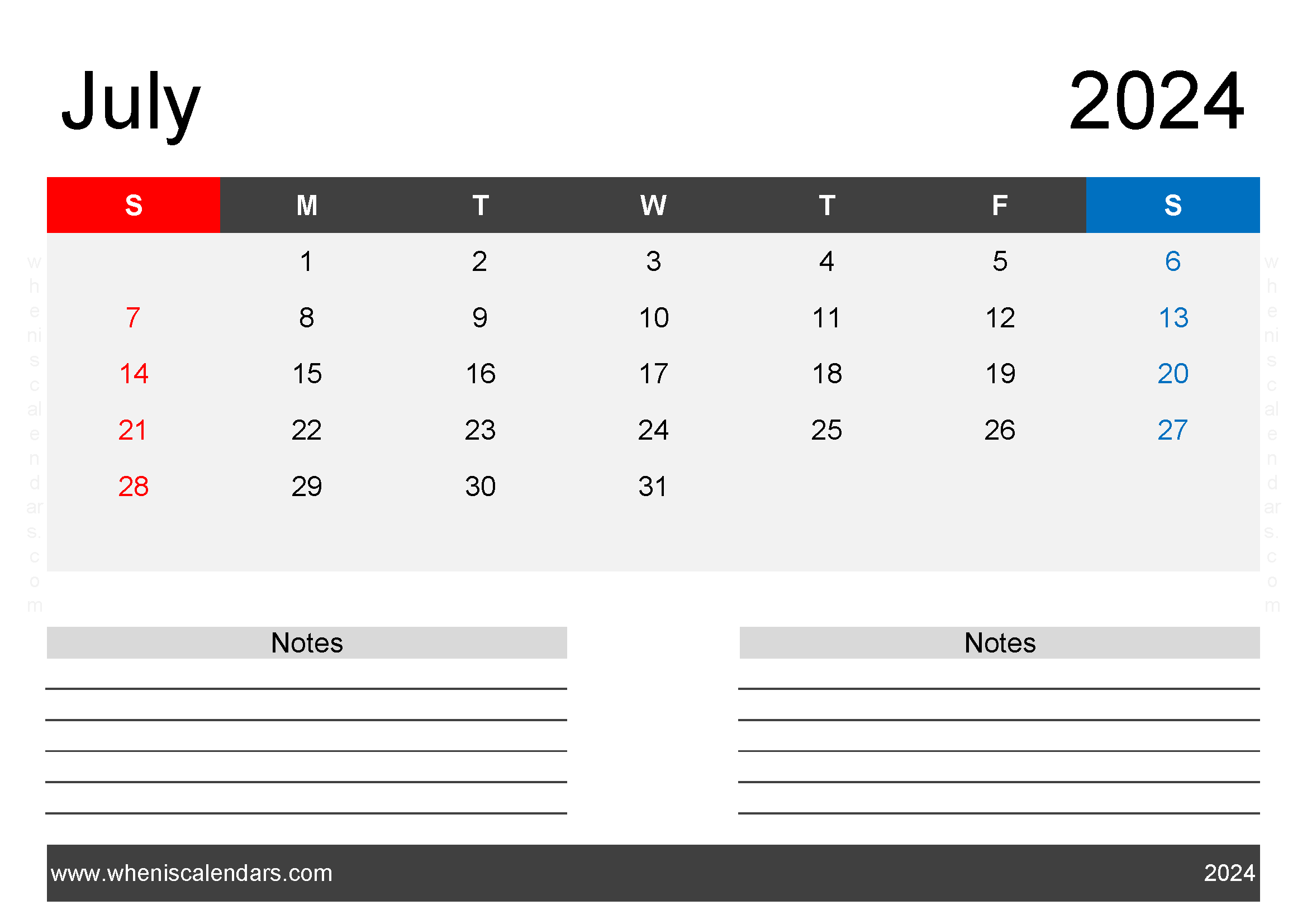 Free Printable Calendar July 2024 with Holidays Monthly Calendar