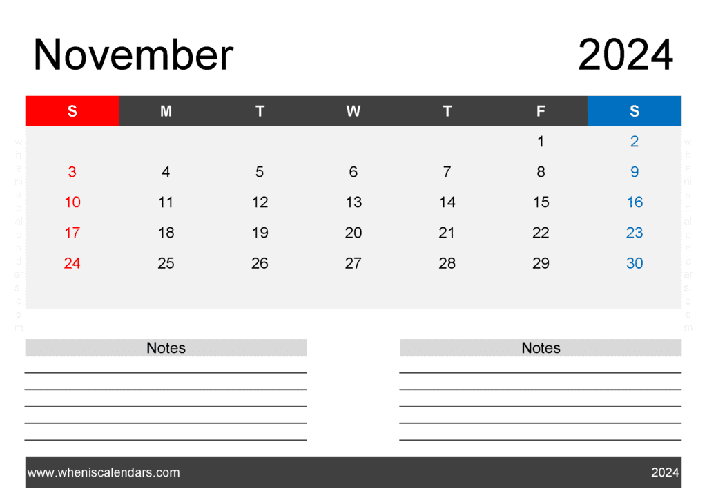 Free Printable Calendar November 2024 with Holidays Monthly Calendar