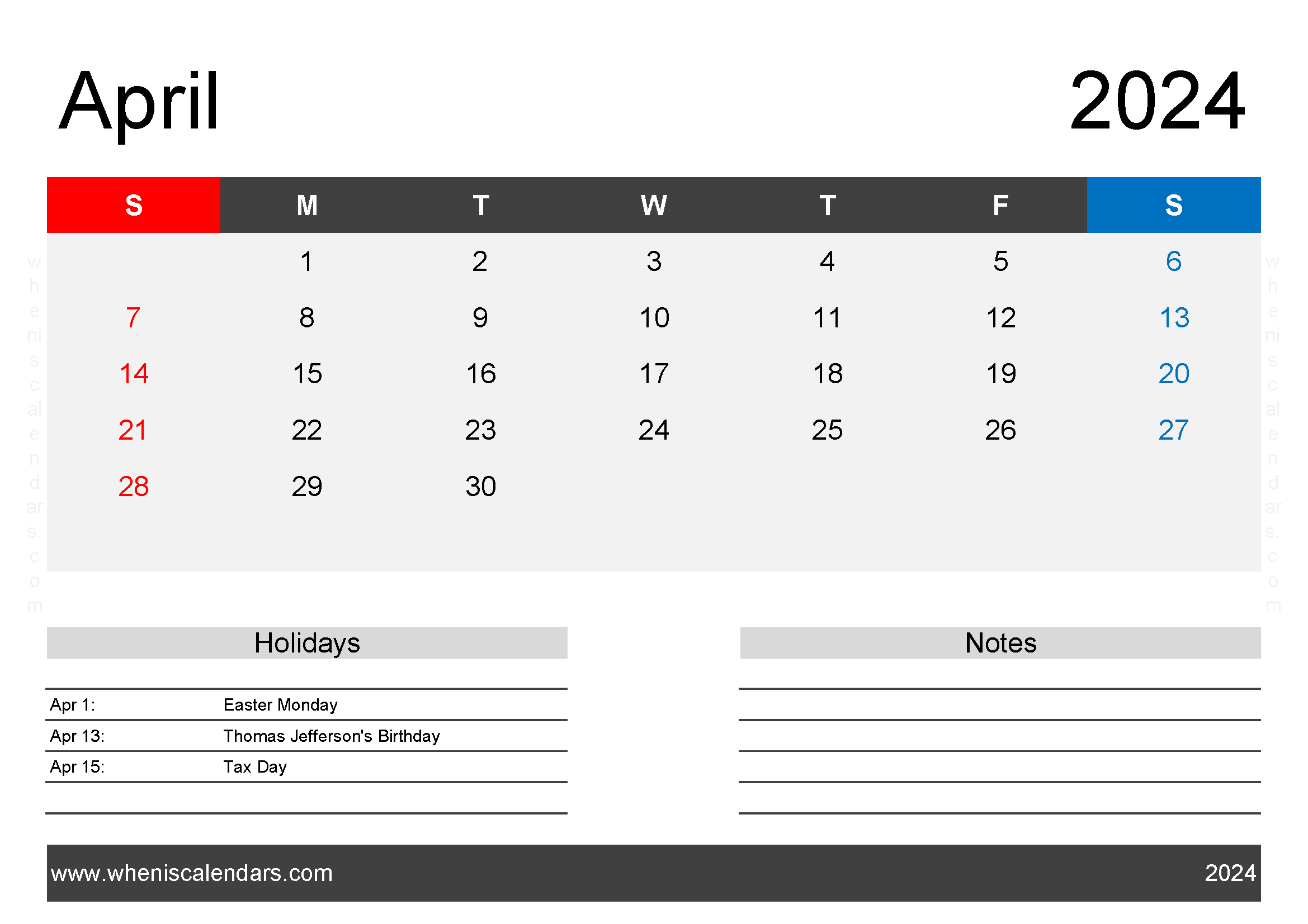 cute April Printable Calendar 2024 Monthly Calendar