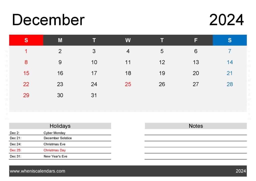 Free Calendar December 2024 Printable Monthly Calendar