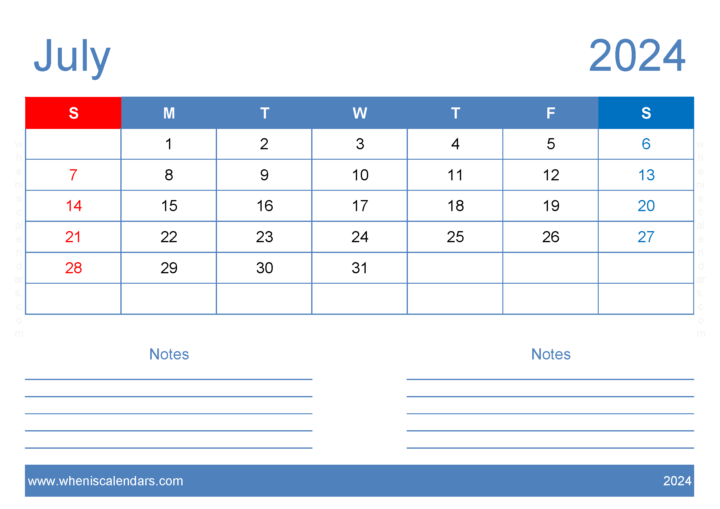 July 2024 Free Printable Calendar with Holidays Monthly Calendar