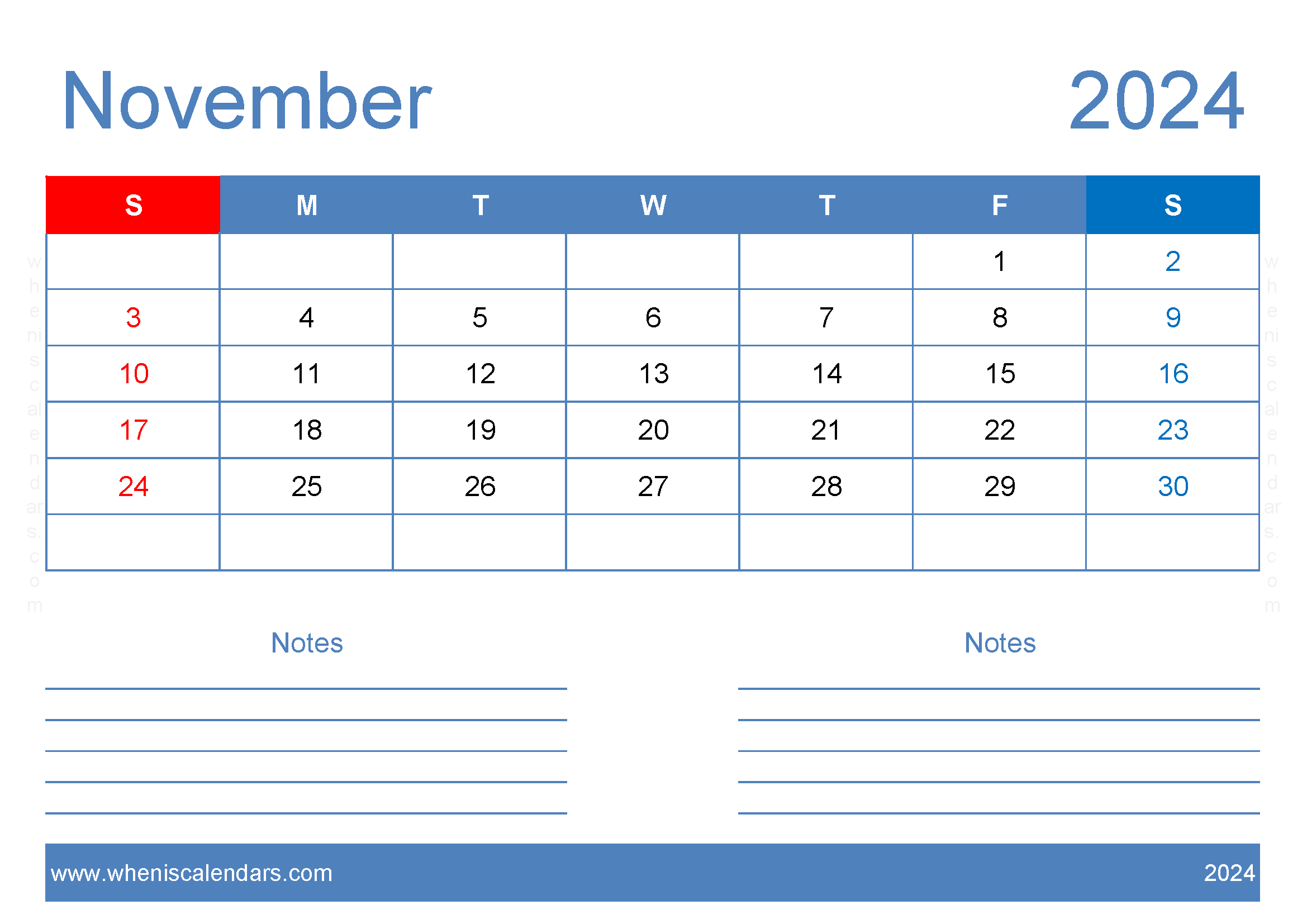 November 2024 Free Printable Calendar with Holidays Monthly Calendar