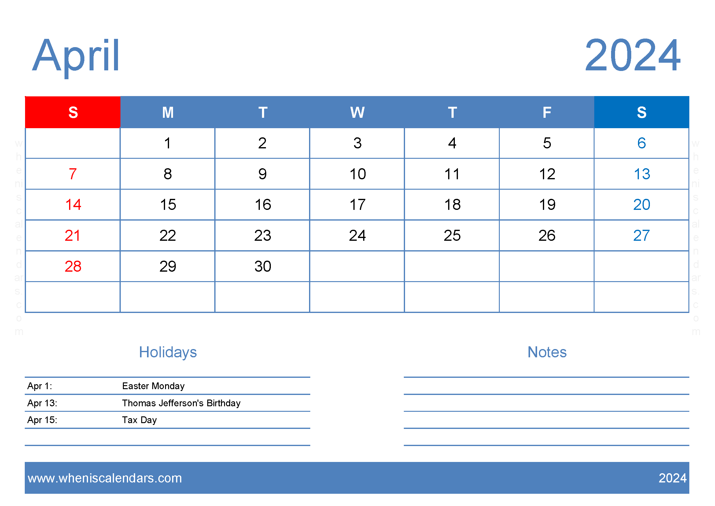 April 2024 Calendar Template editable Monthly Calendar