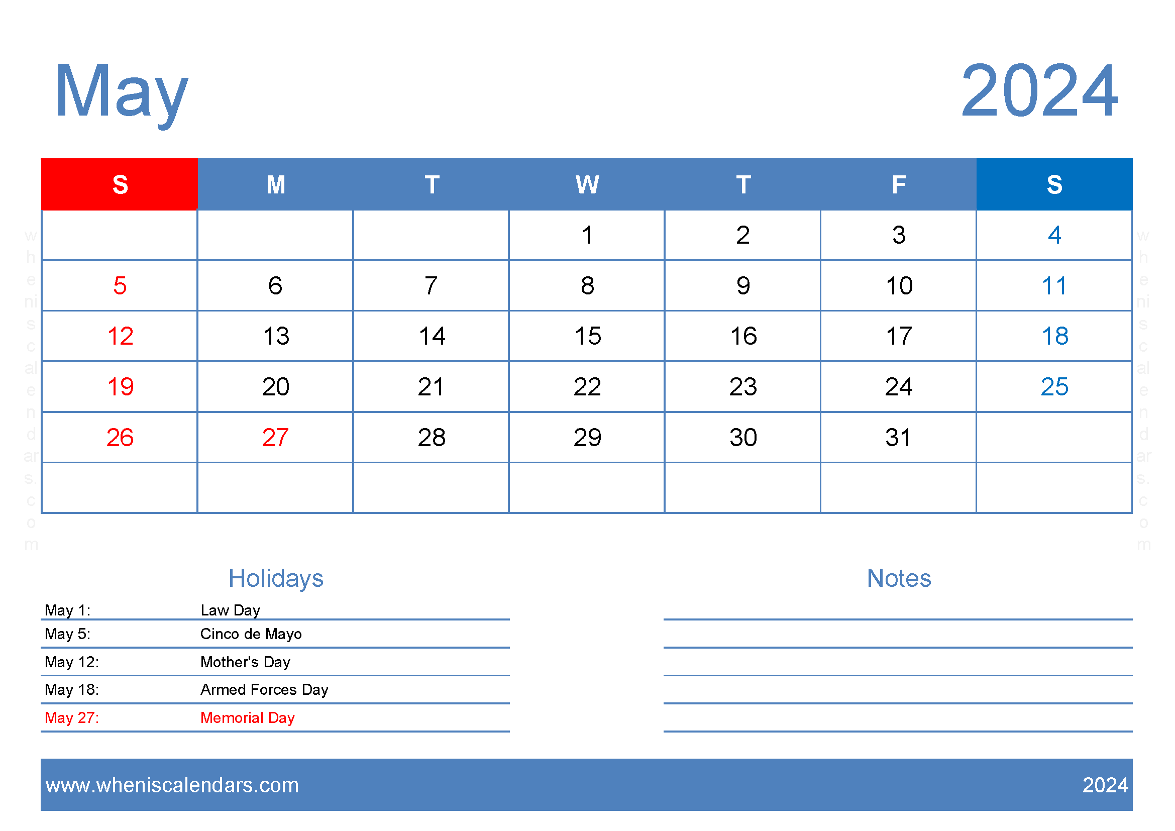 May 2024 Calendar Template editable Monthly Calendar