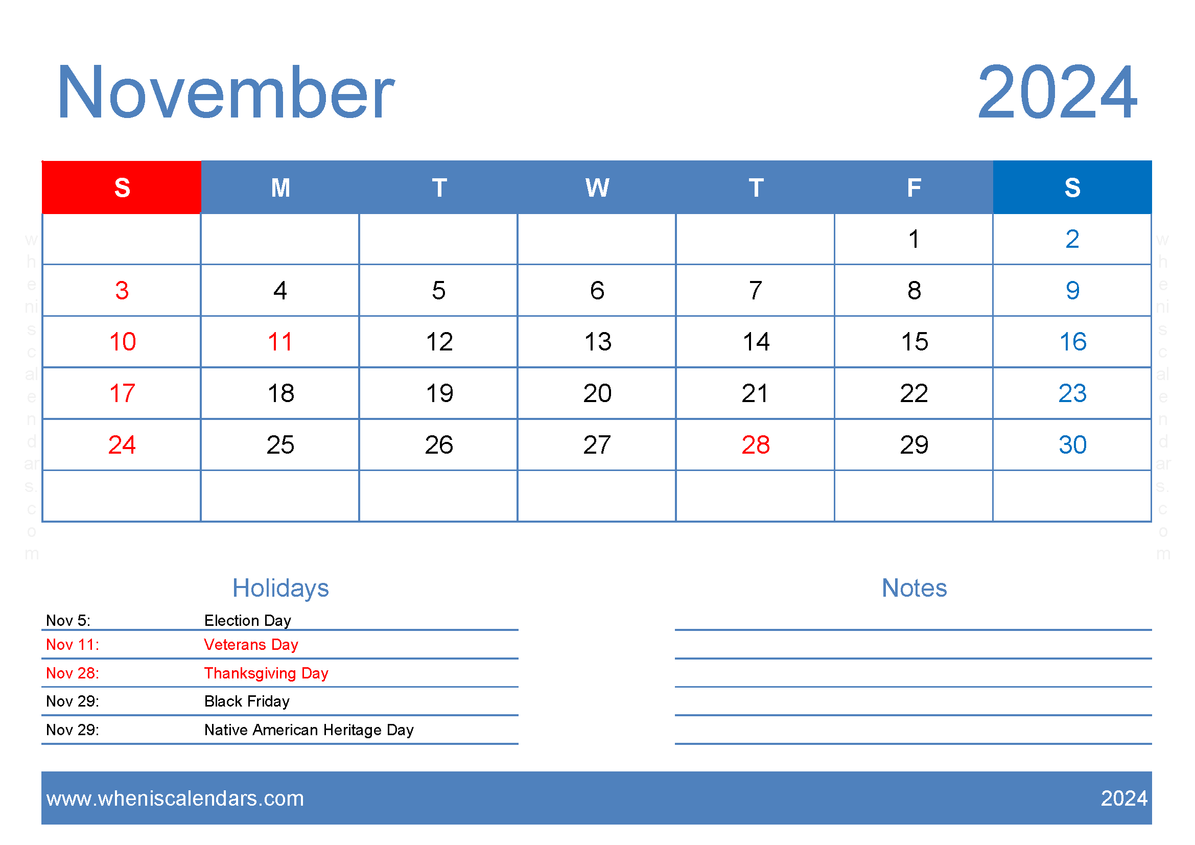 November 2024 Calendar Template editable Monthly Calendar