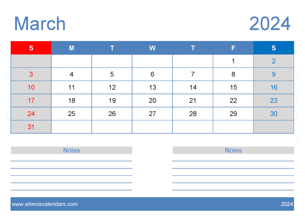 March Free Printable Calendar 2024 M34206